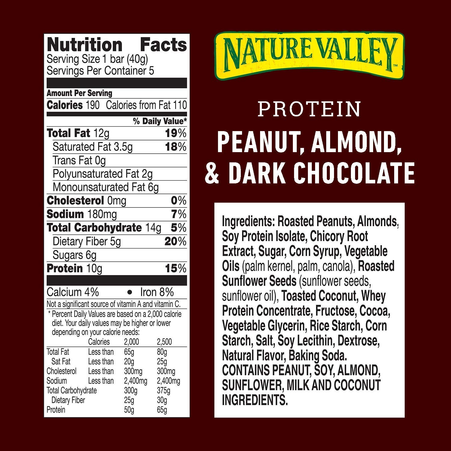 Nature Valley Protein Chewy Granola Bars - Peanut, Almond & Dark Chocolate, Gluten Free Snacks, 1.4 Oz (5 Bars per Pack, 30 Boxes) | Healthy On-the-Go Breakfast & Energy Boosting Snack for Workouts, Hiking and Office