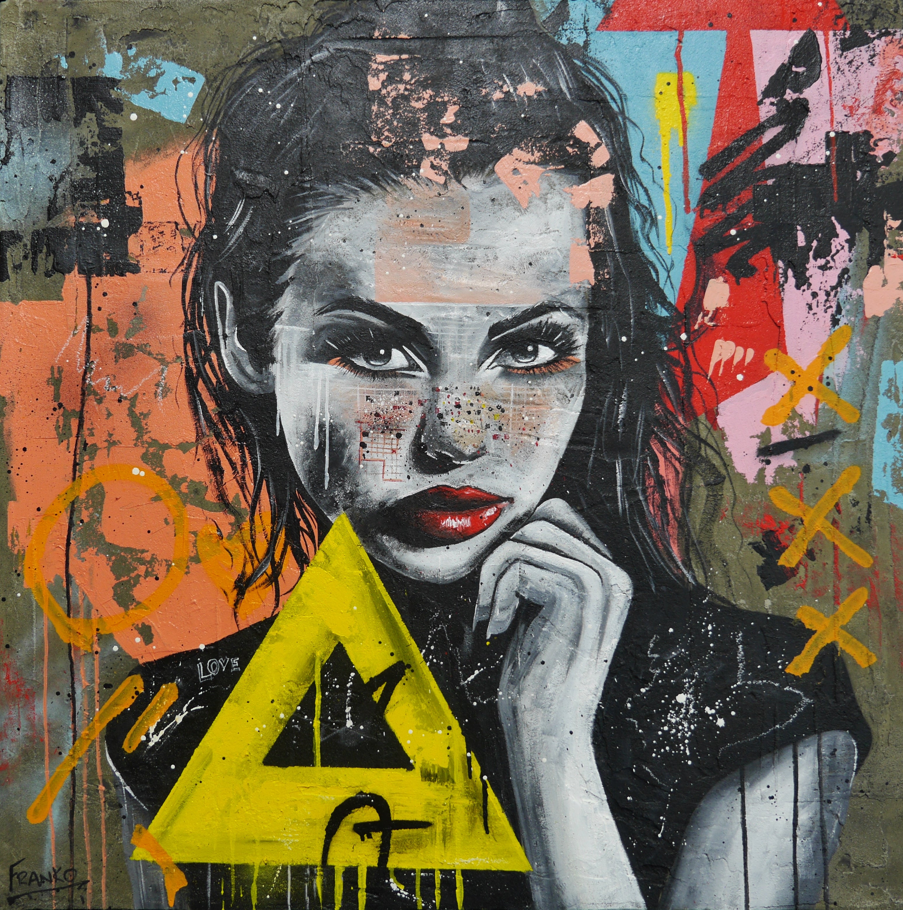 Jocelyn 90x90cm Framed Concrete Textured Street Art Canvas Painting - Modern Urban Wall Decor for Living Room, Bedroom & Office