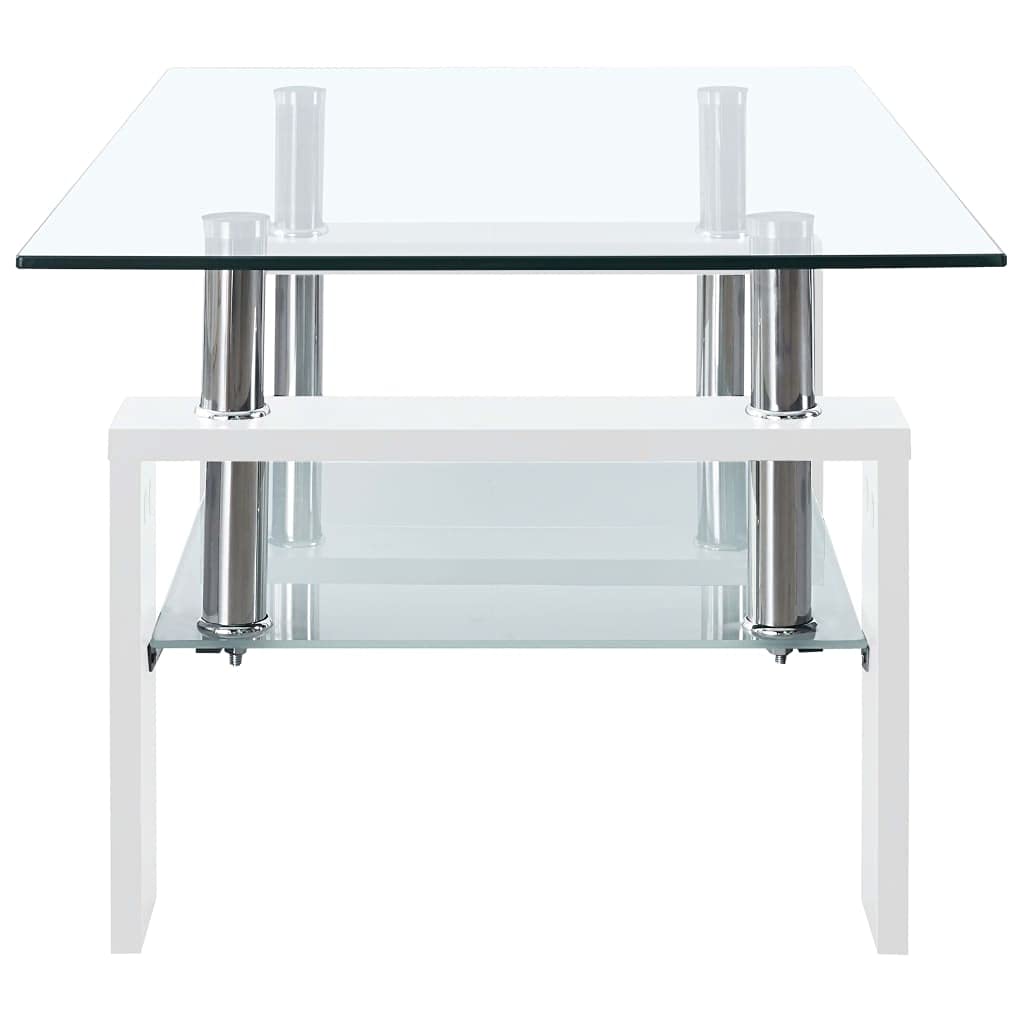 vidaXL White & Clear Tempered Glass Coffee Table with Storage Shelf - Modern Living Room Furniture, Safety Certified, Easy to Clean - Perfect for Small Spaces, Apartments & Contemporary Home Decor
