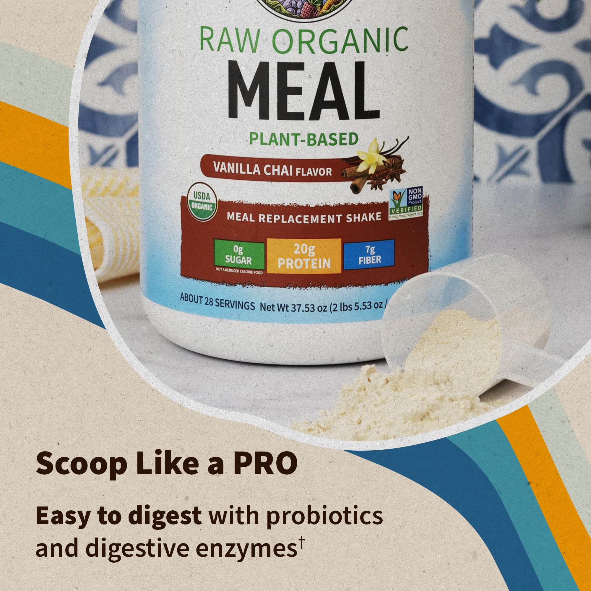 Garden of Life Vegan Protein Powder - Organic Raw Meal Replacement Shake with Plant-Based Pea Protein, Sprouts, Greens & Probiotics | Vanilla Chai Flavor | Dairy-Free, 14 Servings | Perfect for Post-Workout Recovery, Weight Management & Healthy Breakfast Smoothies