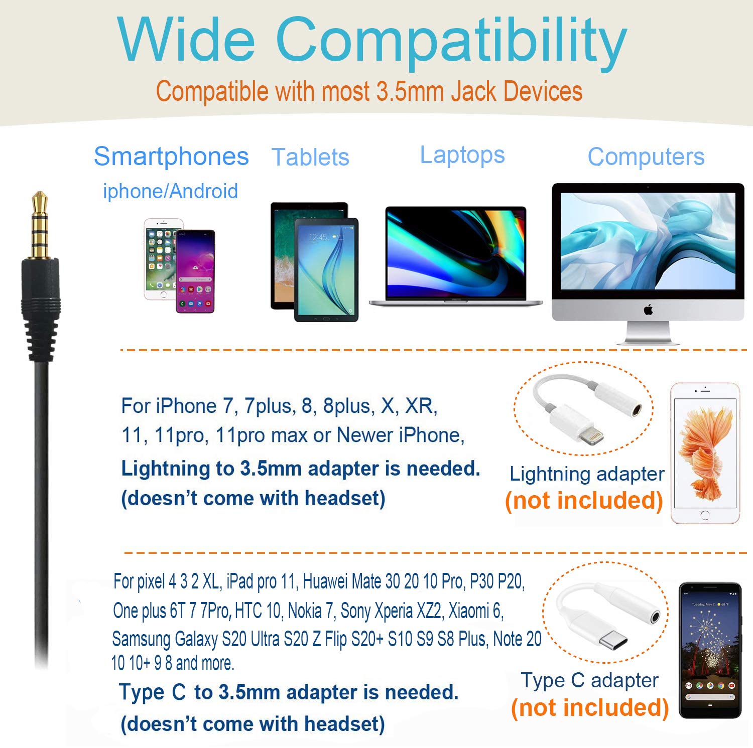 3.5mm Wired Headphones with Microphone for iPhone, Android, PC, Laptop, Tablet - Noise Cancelling for Clear Calls, Skype, Webinar, Office & Call Center Use - Comfortable for Long Work Hours