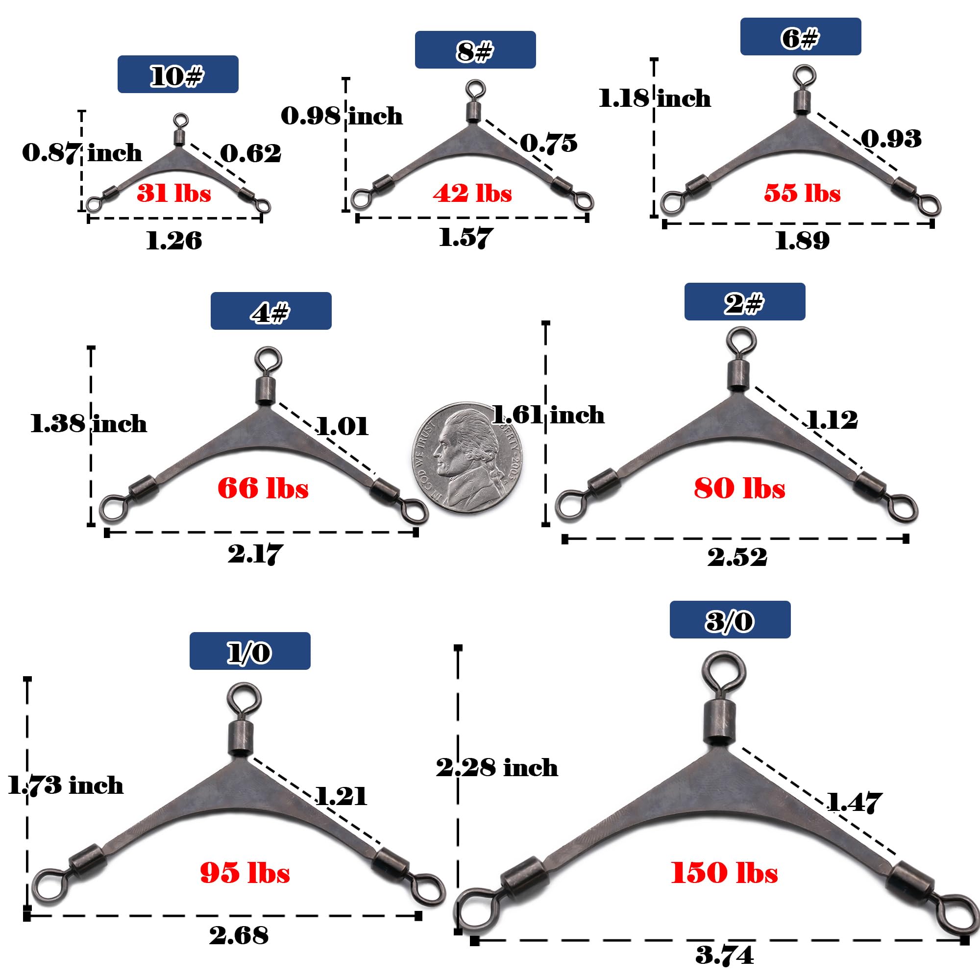 15pcs Stainless Steel 3-Way Swivel Fishing Tackle for Saltwater Fishing Rigs – Perfect for Surf Fishing, Trolling, and Deep Sea Angling
