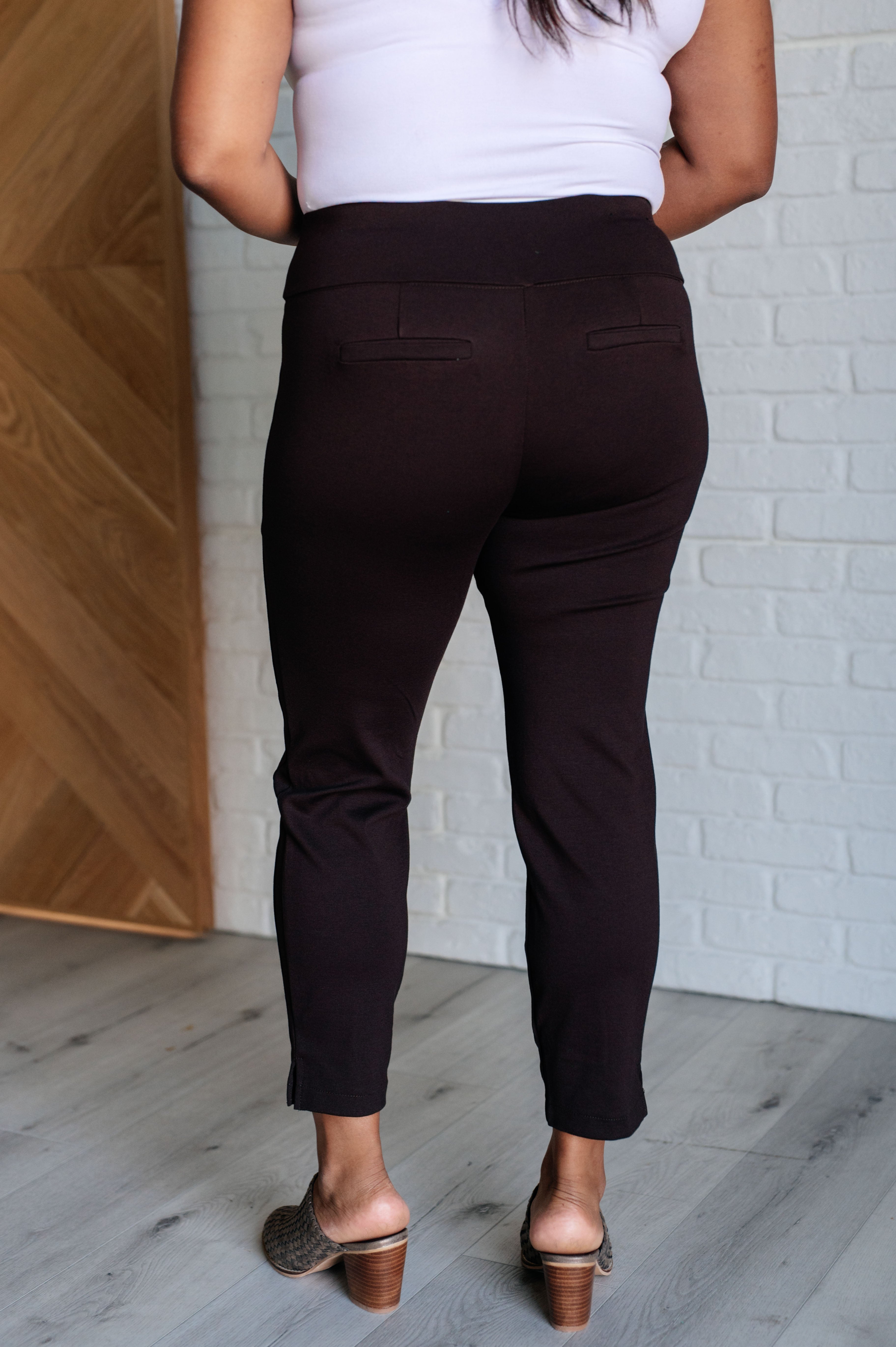 Magic Ankle Crop Skinny Pants for Women - Stretchy High Waist Slim Fit Chocolate Brown Casual Trousers | Perfect for Work, Travel & Everyday Wear