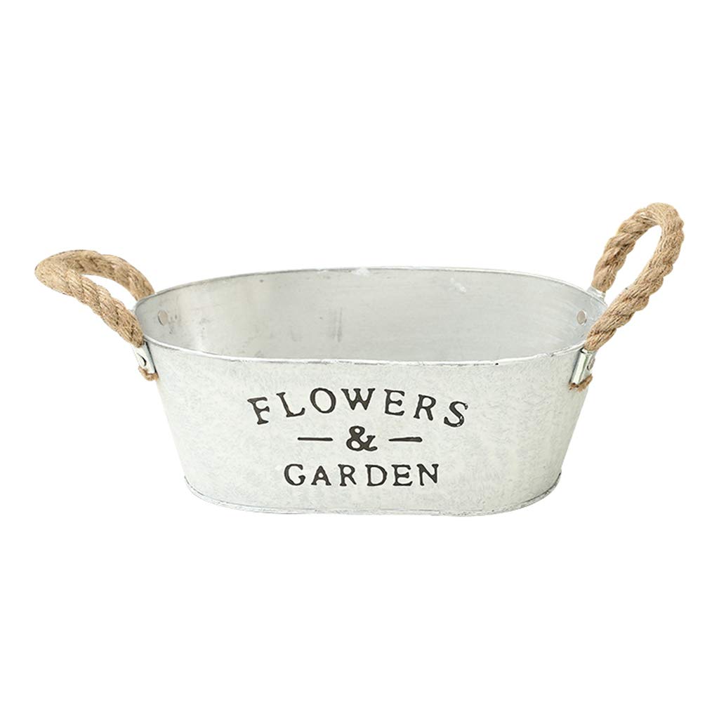 Vintage Rustic White Bucket Flower Pot with Twine Handles - Farmhouse Succulent Planter, Primitive Home Decor for Indoor/Outdoor Plants - Perfect for Gardening, Farmhouse Decor & Wedding Centerpieces