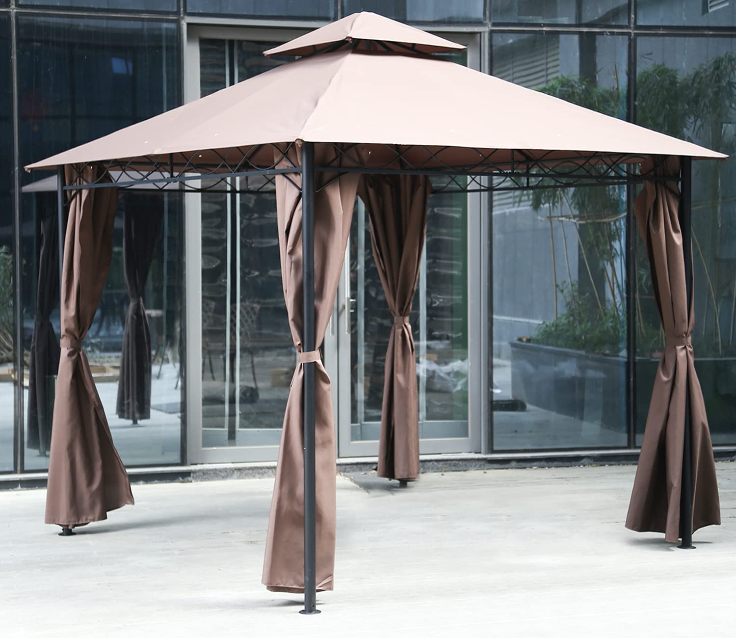 10' x 10' Outdoor Patio Gazebo Tent with Sidewalls - Waterproof Canopy for Backyard, Garden, Camping & Picnic Shelter - Brown