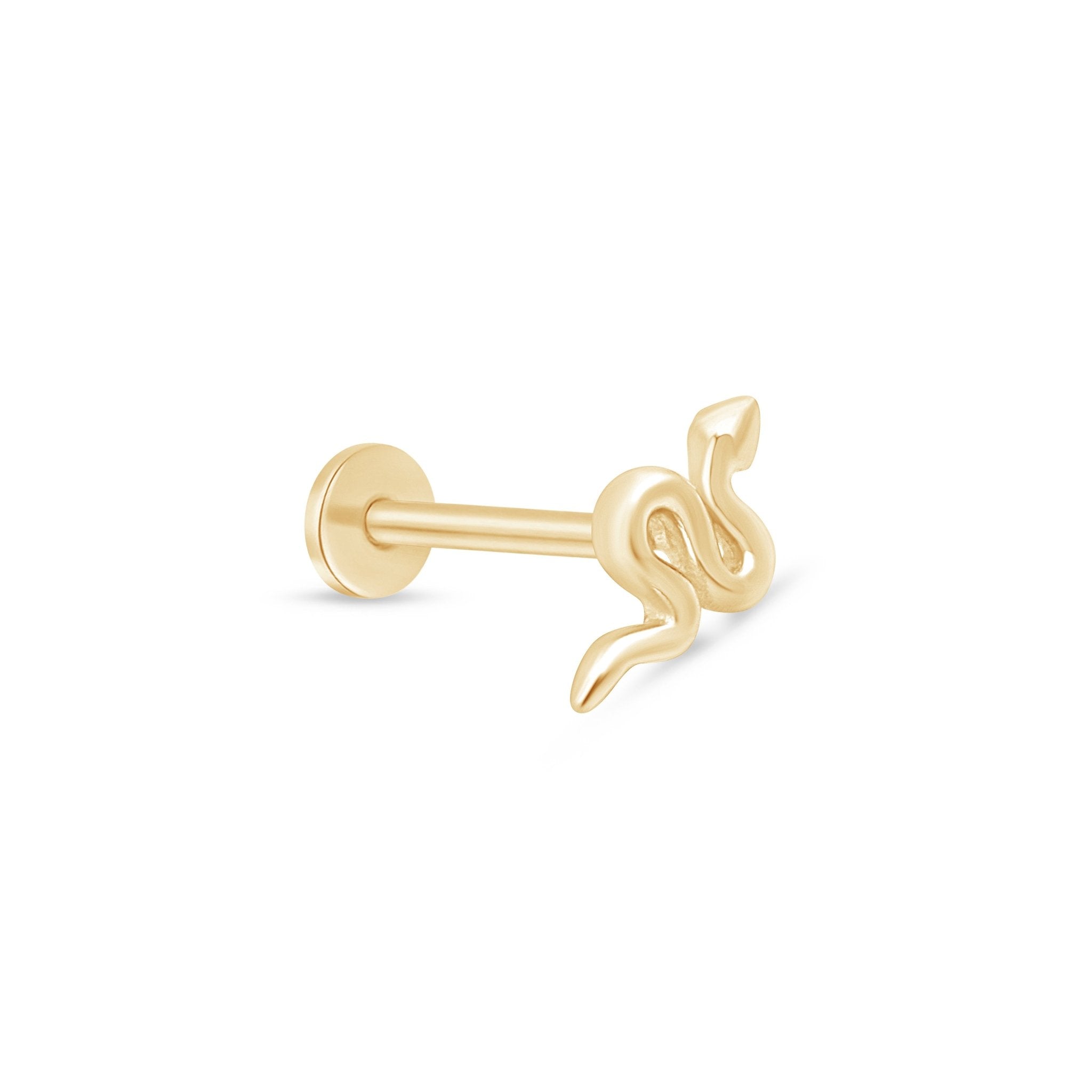 14K Yellow Gold Snake Flat Back Stud Earrings - Hypoallergenic Dainty Jewelry for Women, Perfect for Everyday Wear & Gifting