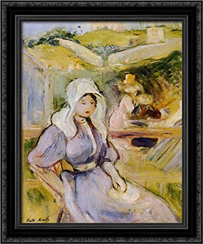 Berthe Morisot On the Beach at Portrieux 20x24 Inch Black Ornate Wood Framed Canvas Art Print - Coastal Wall Decor for Living Room, Bedroom & Office
