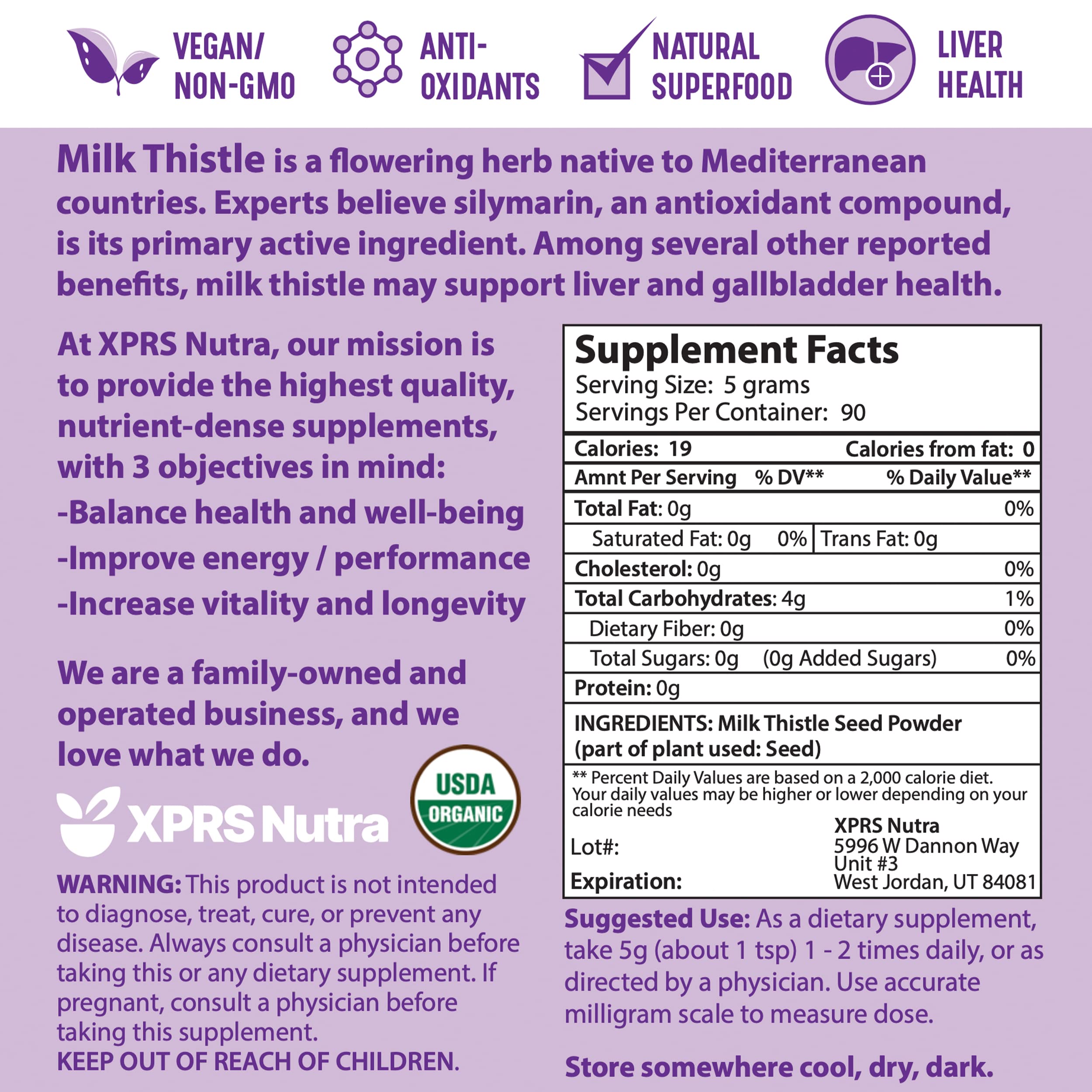 Organic Milk Thistle Seed Powder - Premium Silymarin & Antioxidant Rich Supplement for Liver Health - Vegan, Non-GMO, 16oz - Supports Detox & Digestive Wellness for Daily Wellness Routine