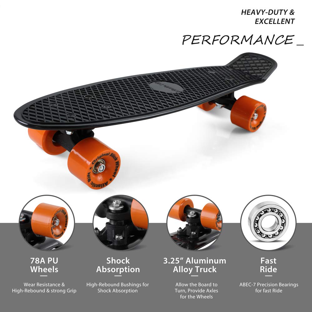 Deuba 22 Inch Mini Retro Skateboard with ABEC 7 Wheels - LED Light Option, 100kg Weight Capacity - Perfect for Commuting, Campus Cruising & Outdoor Skateboarding