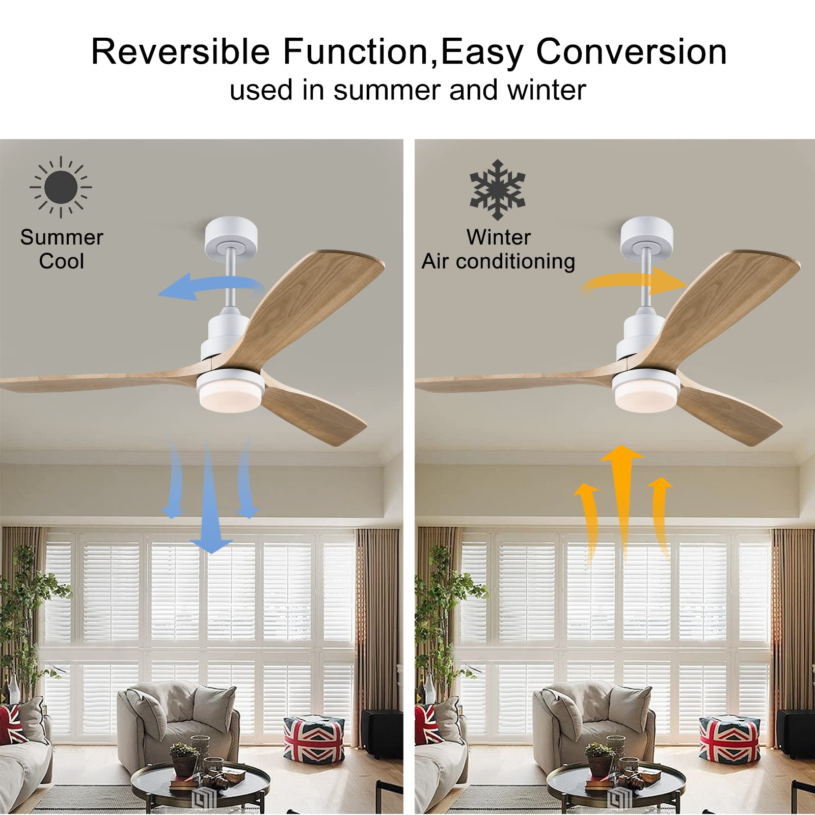 52 Inch Ceiling Fan with Light and Remote Control - Indoor/Outdoor Smart Ceiling Fan for Patio, Living Room, Bedroom, Office - Perfect for Summer Houses and Outdoor Spaces