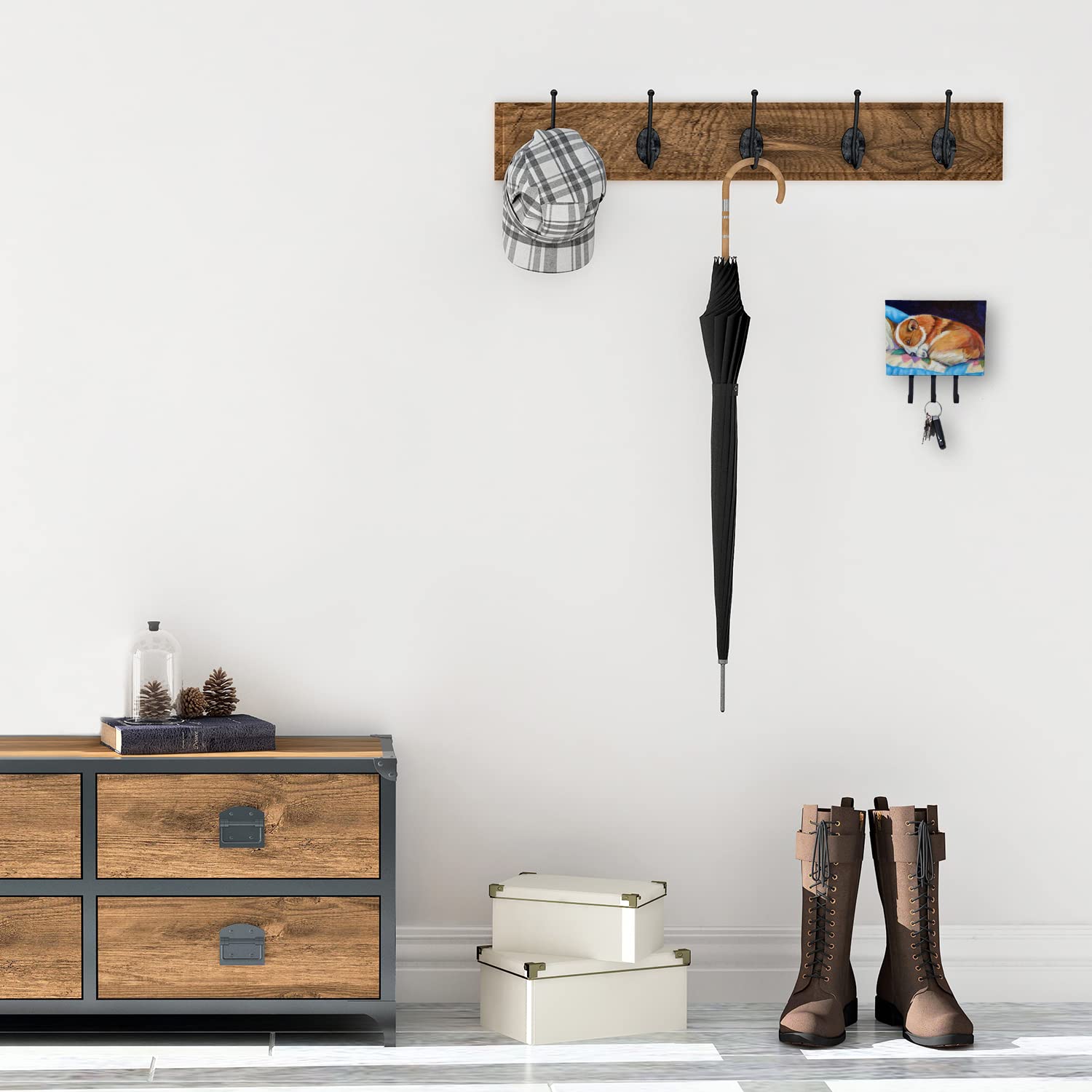 Caroline's Treasures 7291TH68 Corgi Wall Mount Key Holder & Coat Rack - Sturdy Hooks for Keys, Leashes, Towels, Aprons - Perfect for Entryway, Kitchen, or Mudroom Organization