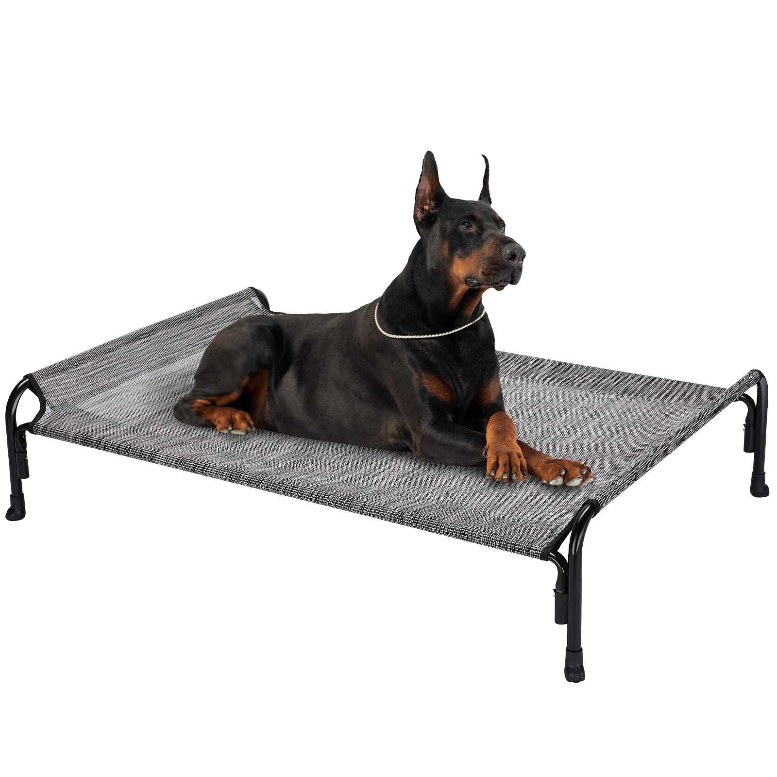 Veehoo Elevated Cooling Dog Bed for Large Dogs - Breathable Washable Raised Pet Cot with Slope Headrest, Indoor & Outdoor Use, X-Large Size in Black Silver (Model CWC2204) | Perfect for Camping, Backyard Lounging & Home Comfort