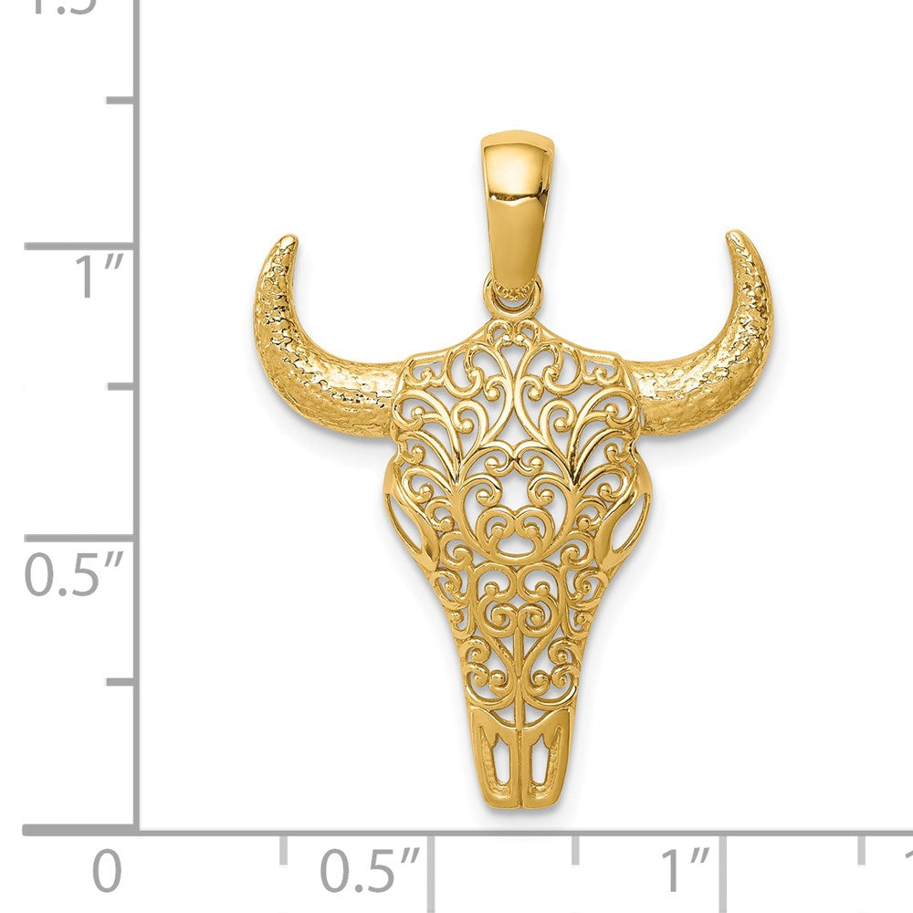 Gold Filigree Steer Skull Pendant Necklace - Western Cowboy Jewelry for Men & Women - Perfect for Rodeo, Country Music Festivals & Western Fashion