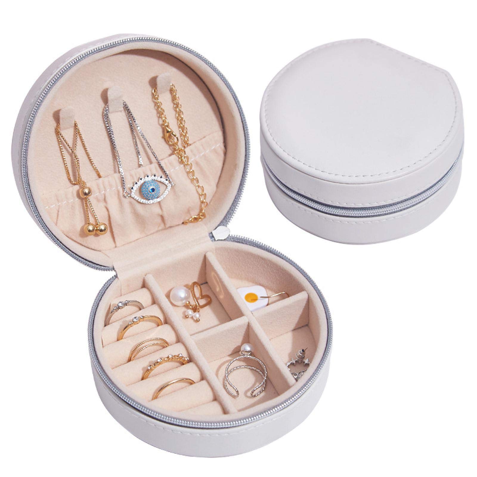 MAMENCHI PU Leather Jewelry Box - Portable Earring Organizer, Small White Jewelry Storage Case for Earrings, Rings & Necklaces - Perfect for Travel, Home & Gift Giving