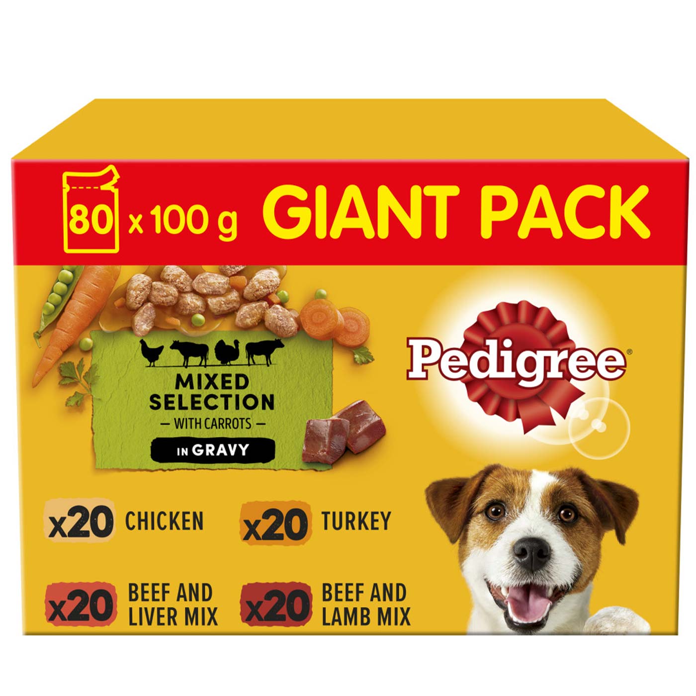 Pedigree Adult Dog Food Pouches in Gravy - XL Mega Pack (80x100g) | High Protein Wet Dog Food for Large Breed Dogs | Perfect for Mealtime, Training & Travel Snacks