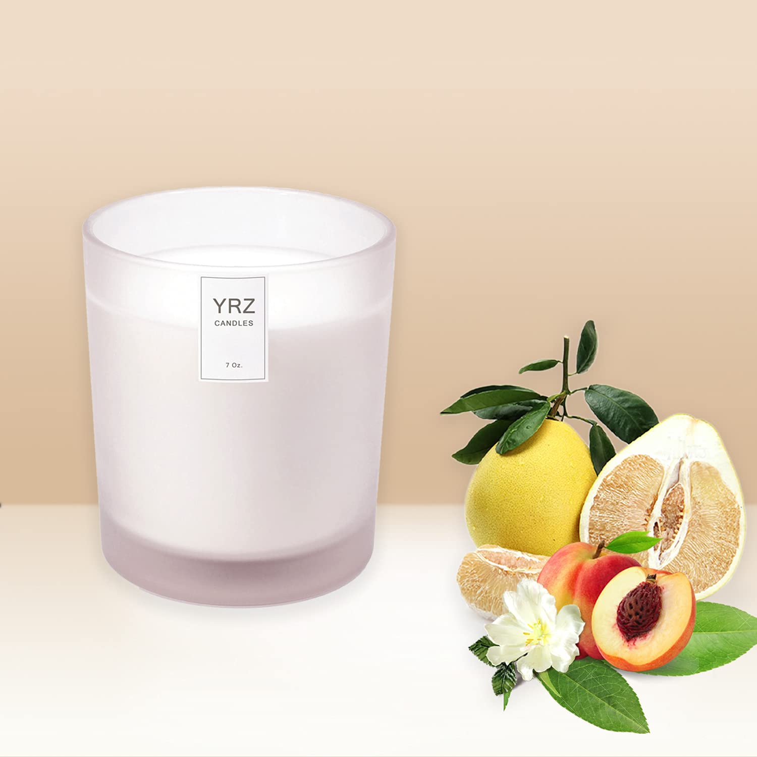 YRZ Candles - White Grapefruit, Peach & Jasmine Scented Soy Candle | Hand-Poured in Los Angeles | 45-Hour Burn Time | 7 Oz Jar | Perfect for Relaxation, Spa Days & Home Decor