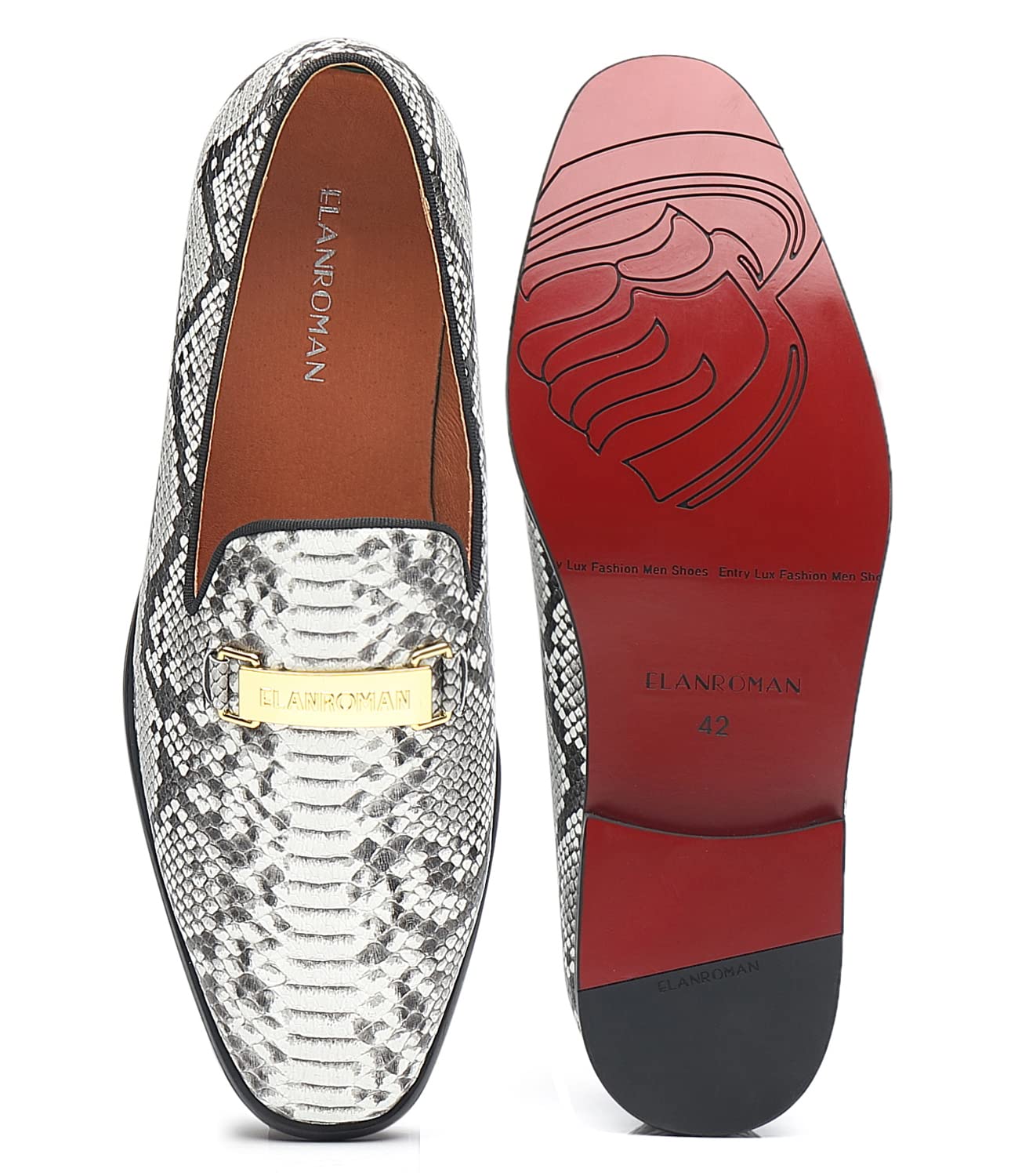 ELANROMAN Men's Gold Buckle Loafers - Stylish Slip-On Penny Loafers for Wedding, Party & Business Casual - Comfortable Dress Shoes for Men - Perfect for Formal Events, Office & Date Nights