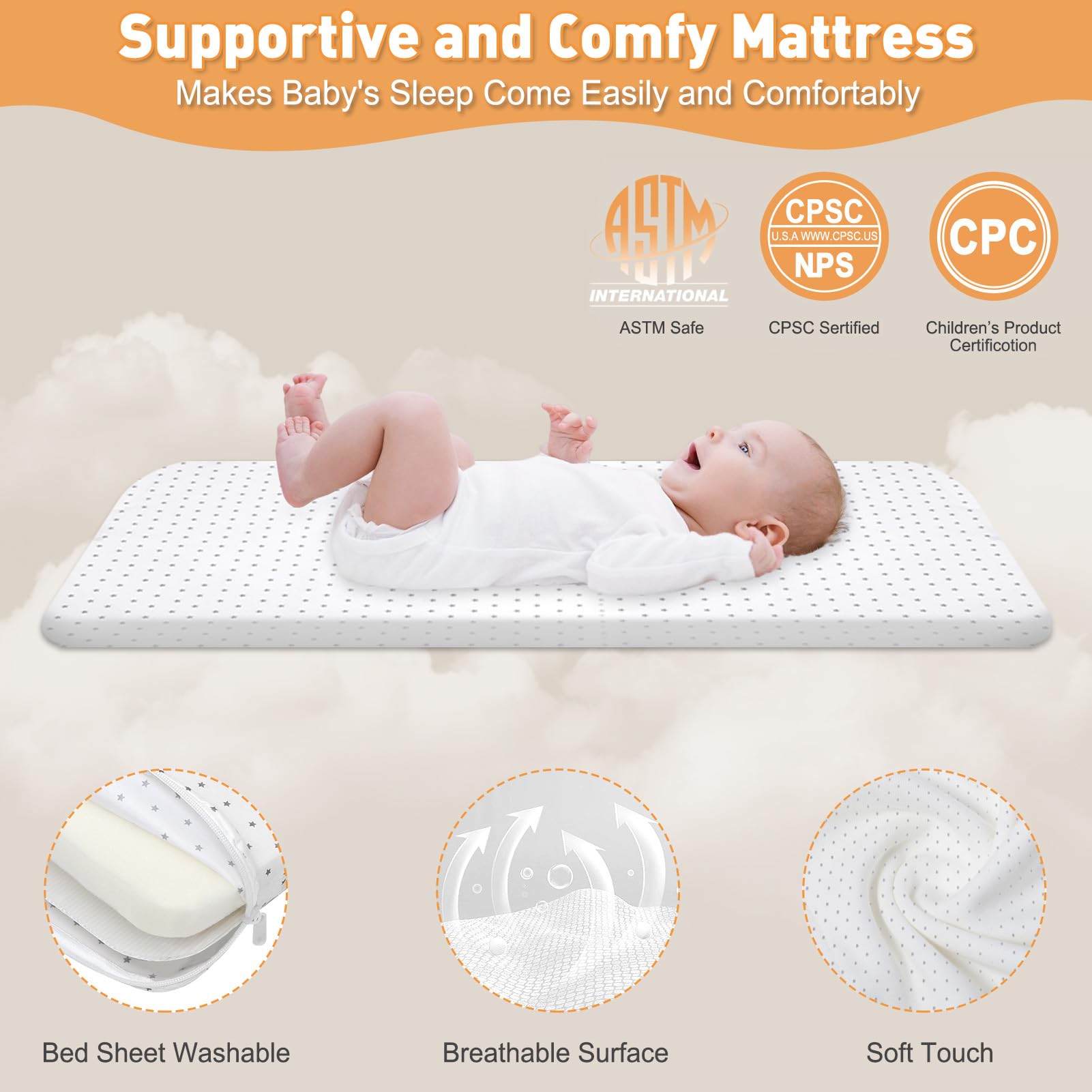 3-in-1 Adjustable Baby Bassinet Bedside Sleeper with Breathable Mesh, Comfortable Mattress & Wheels - Portable Folding Crib for Newborns, 6 Height Settings, Easy Assembly - Perfect for Nursery, Bedroom Co-Sleeping & Travel