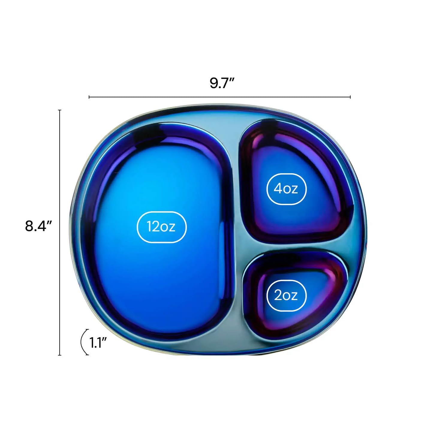 Ahimsa Stainless Steel Divided Plates for Kids & Toddlers - BPA Free, Non-Toxic, Dishwasher Safe | Pediatrician Designed Baby Plates for Healthy Meals (Set of 4, Blue) - Perfect for Daycare, School Lunches & Picky Eaters