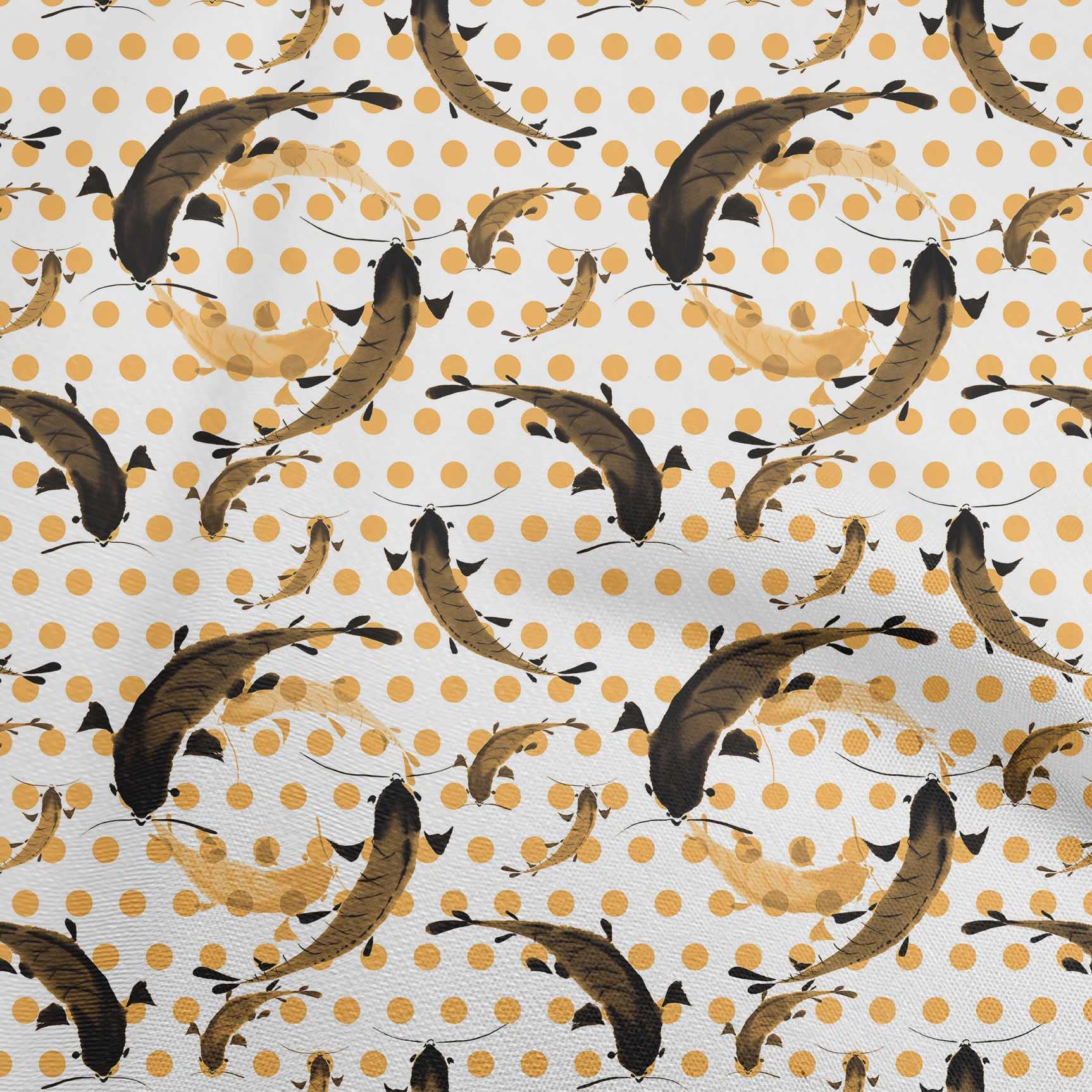 oneOone Polyester Spandex Light Brown Koi Fish Watercolor Print Fabric - 56 Inch Wide Japanese Style Dress Material for DIY Clothing, Home Decor & Craft Projects (1 Yard)
