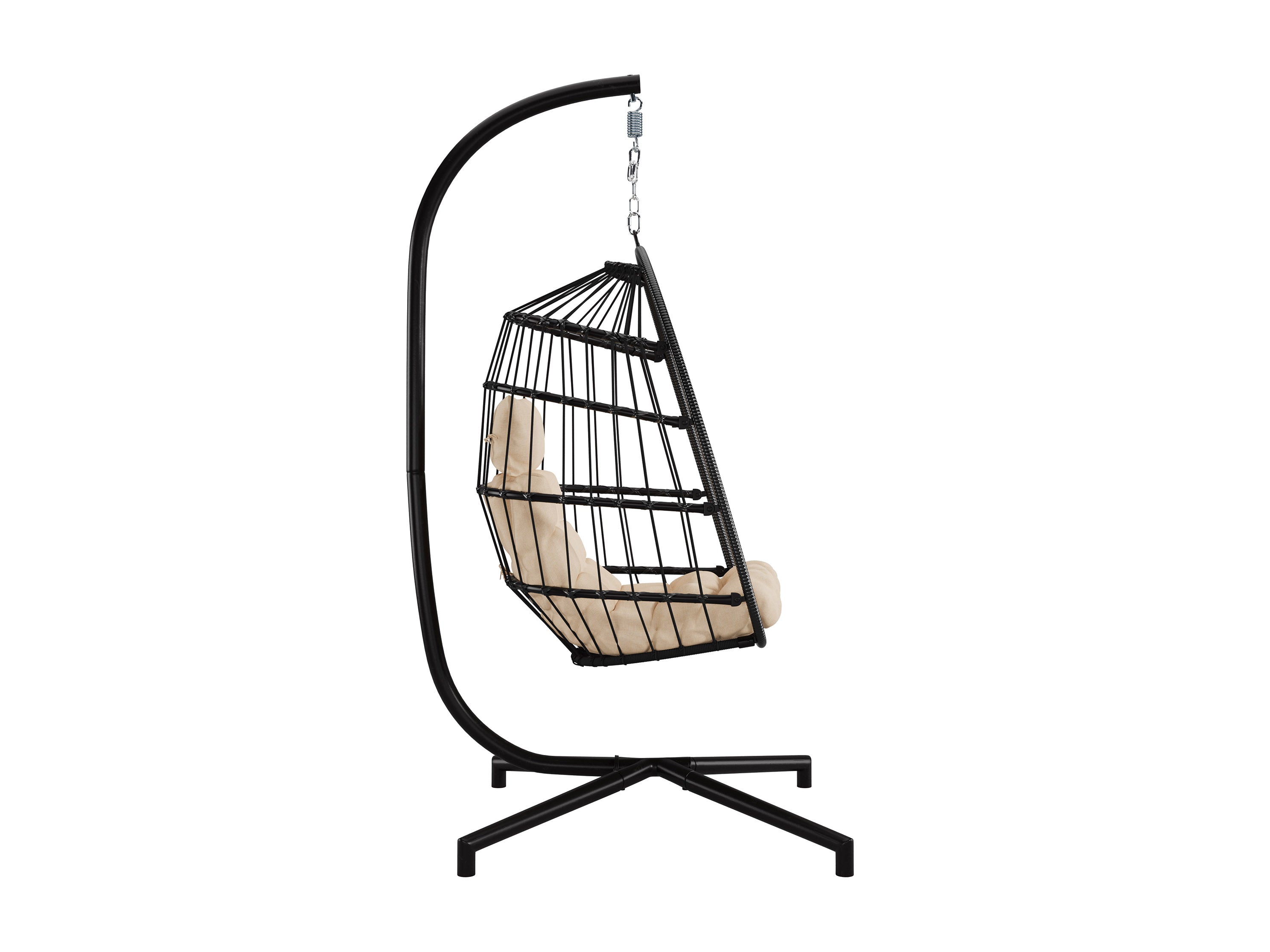 Beige Hanging Egg Chair for Outdoor & Indoor Use - Comfortable Swing Chair for Patio, Garden, Balcony, or Living Room Relaxation