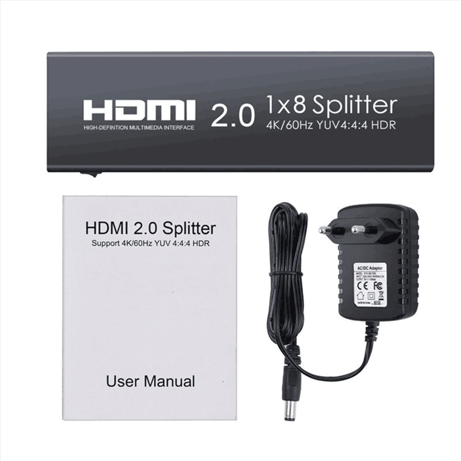 4K@60Hz HDMI Splitter 1x2/4/8 Ports - 4:4:4 Chroma Gaming Duplicator with Power Cable for Xbox/PS5/PC - Mirror Screens for Home Theater & Multi-Monitor Setup (8 Ports)