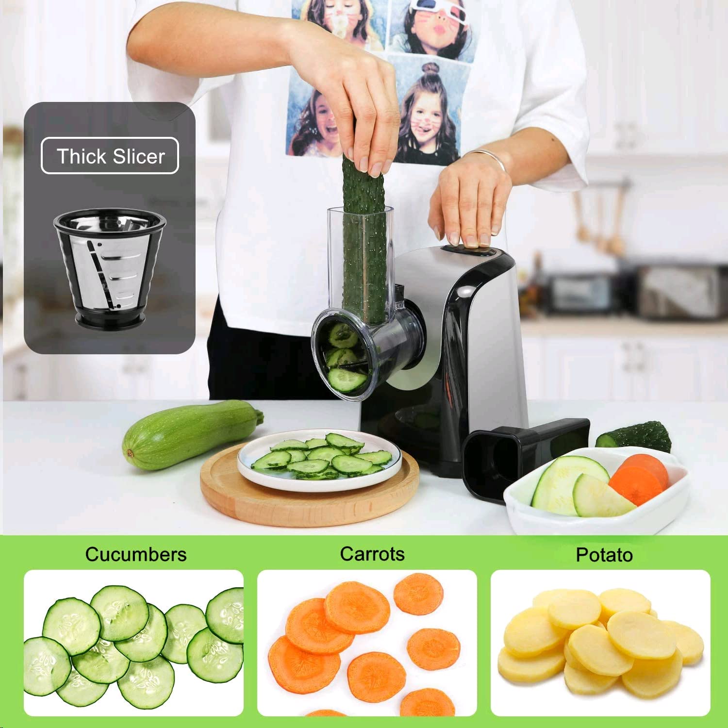 5-in-1 Electric Cheese Grater & Vegetable Slicer - 150W Professional Rotary Grater for Cheese, Carrots, Salad, Broccoli Slaw & Fruits | Perfect for Kitchen Prep, Meal Prepping & Healthy Cooking