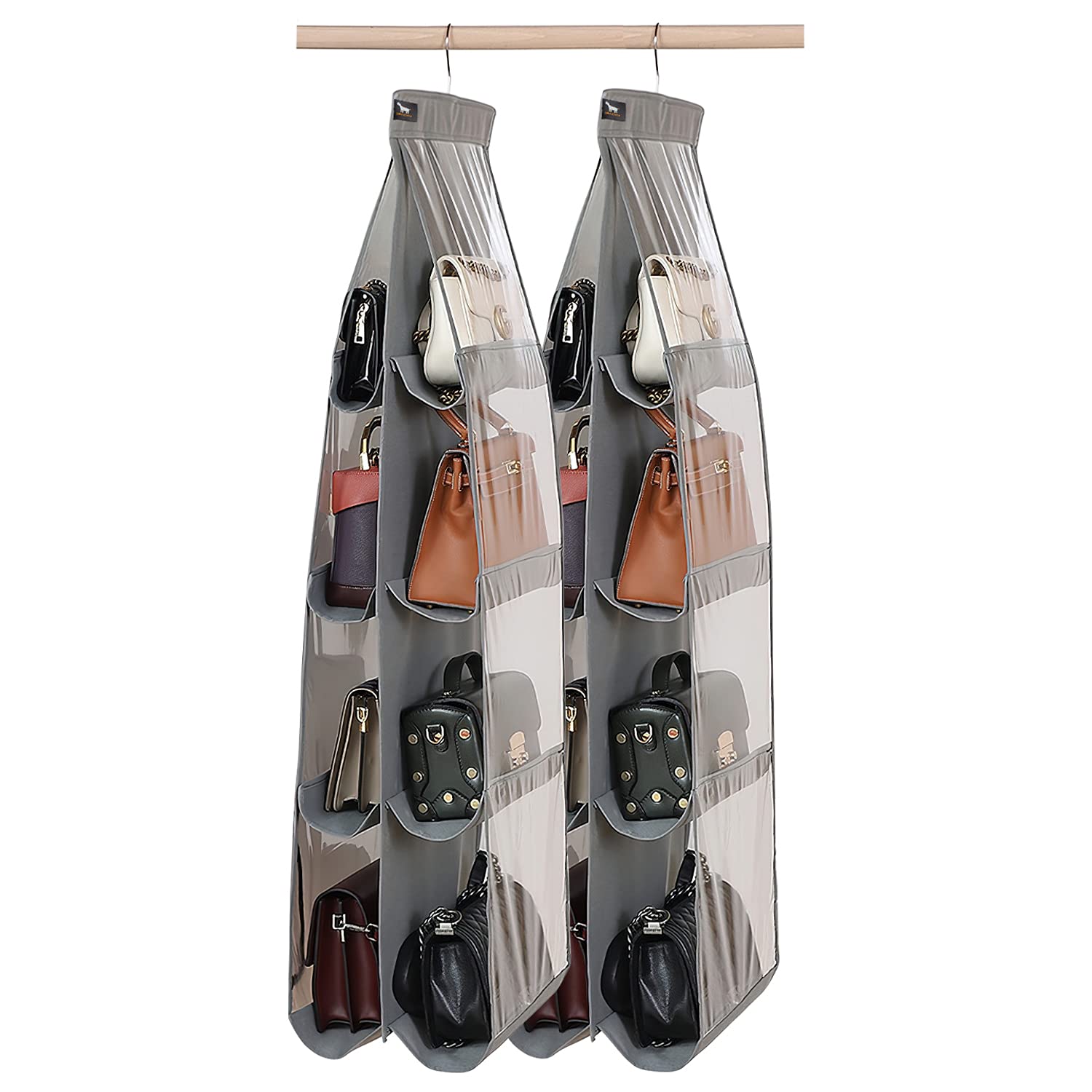 2-Pack Premium Purse Organizer with Thick Metal Hooks - 2024 Grey Handbag Storage System for Closet & Travel | Space-Saving Bag Organizer for Women's Purses, Totes & Shoulder Bags