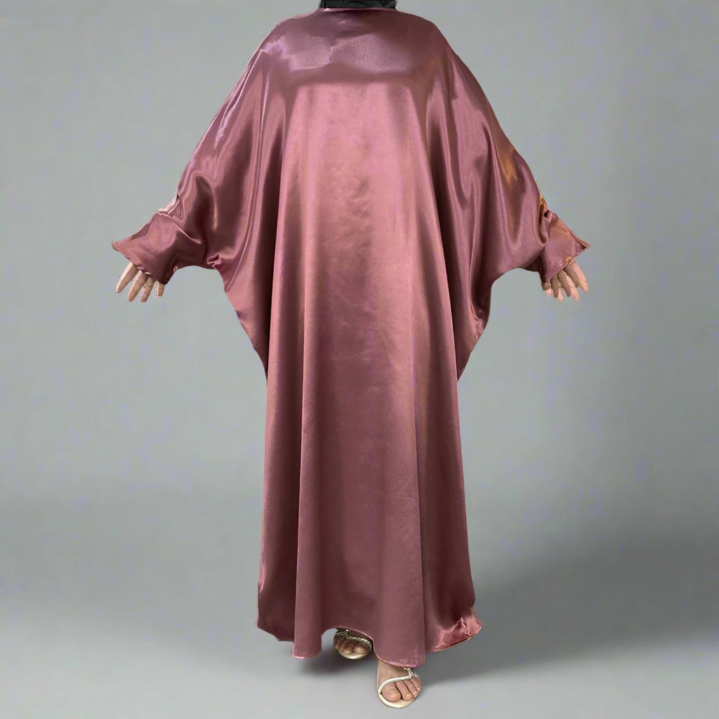 Elegant Satin Farasha Abaya Dress for Muslim Women - Modest Islamic Prayer Dress for Mosque, Eid, and Special Occasions