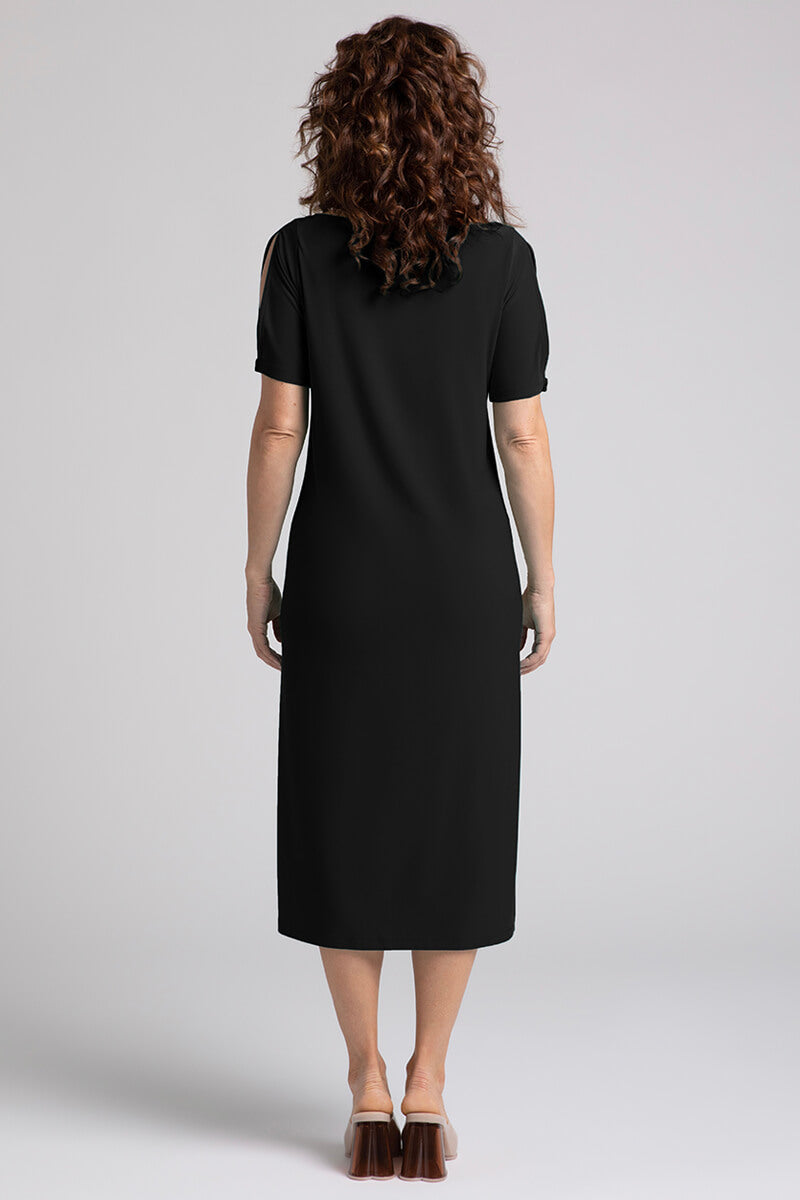 Stylish Black Boat Neck T-Shirt Dress for Women - Casual & Comfortable Summer Dress for Outings, Beach, and Everyday Wear