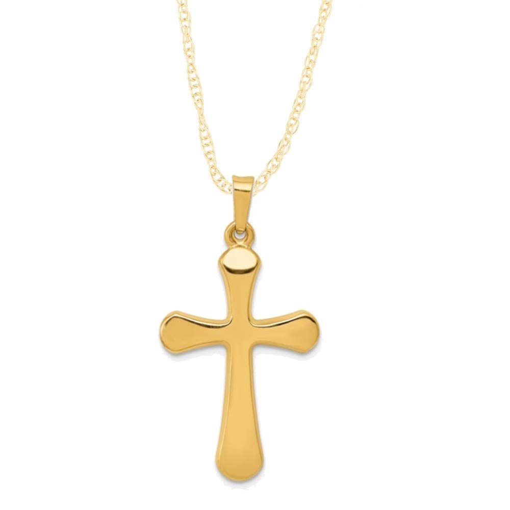 14K Yellow Gold Cross Pendant Necklace for Women & Men - Rounded Edges, Polished Finish, Various Sizes - Religious Jewelry Gift for Baptism, Confirmation, Christmas & Daily Wear