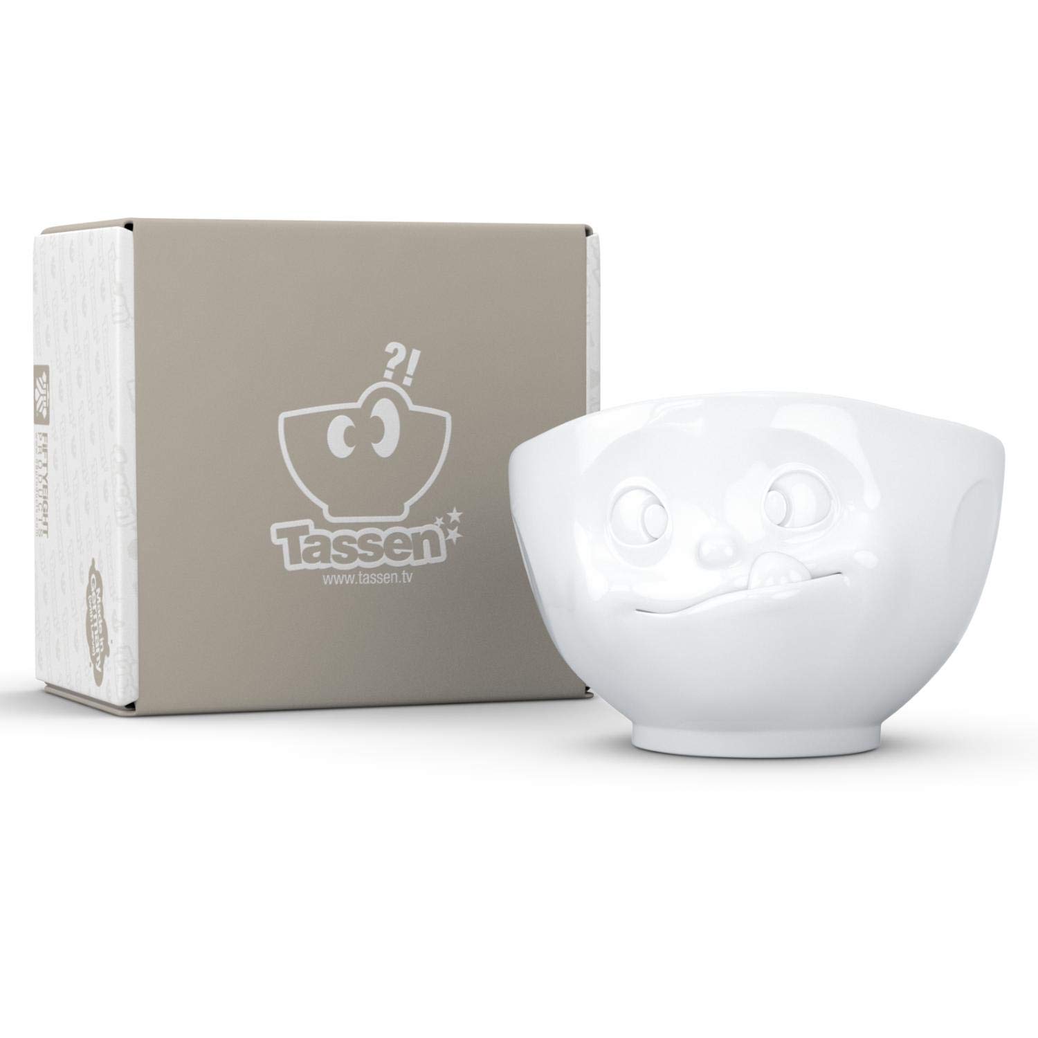 FIFTYEIGHT PRODUCTS Porcelain Cereal Bowl - 16 oz White Soup Bowl with Tasty Face Design - Durable Single Serving Dish for Breakfast, Soup, Salad & Dessert - Perfect for Home, Restaurant & Gifts