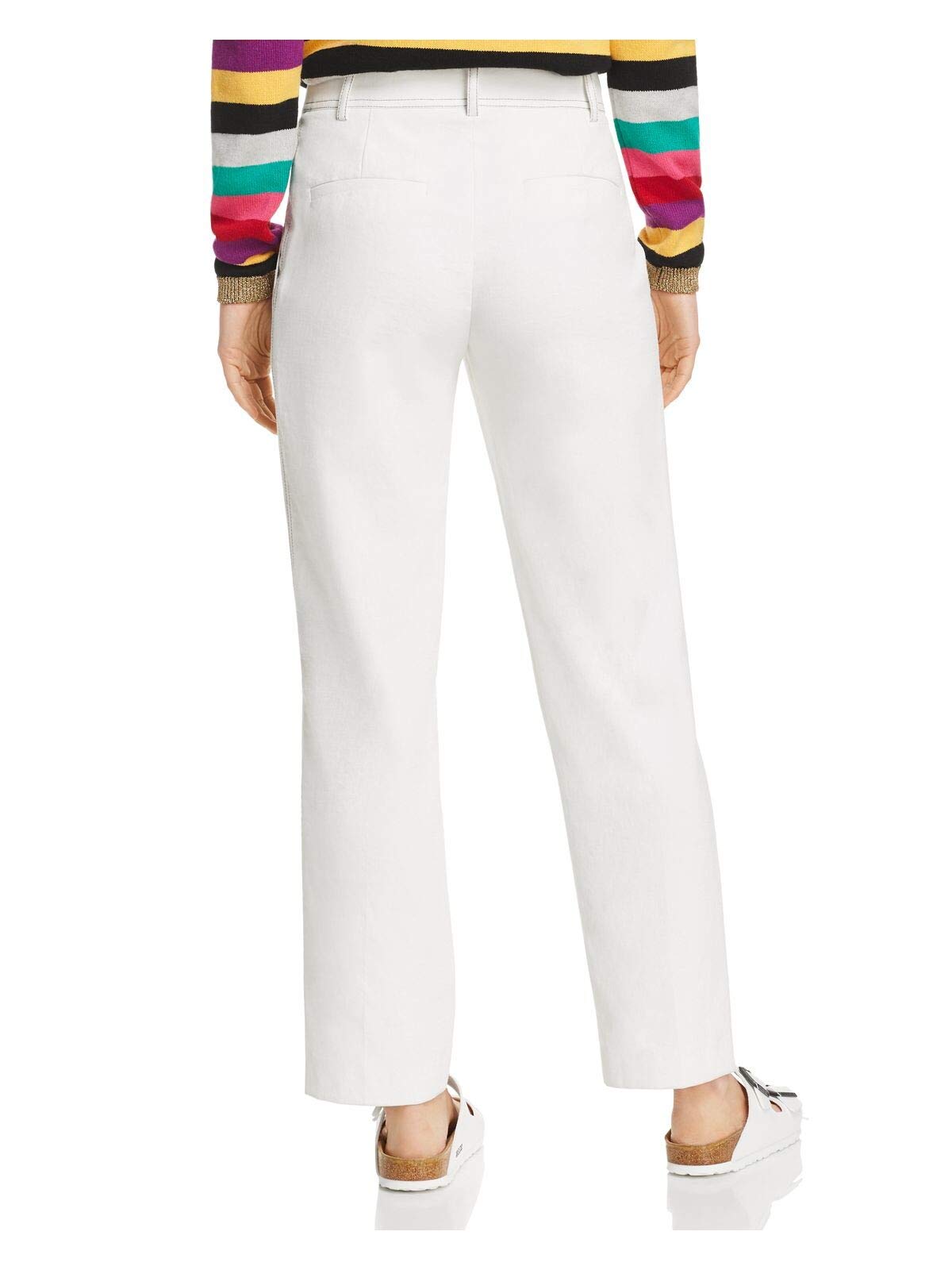Women's White Pleated Straight Leg Pants - High Waist Office Trousers for Work & Business Casual | Size M | Comfortable & Stylish for Professional Women