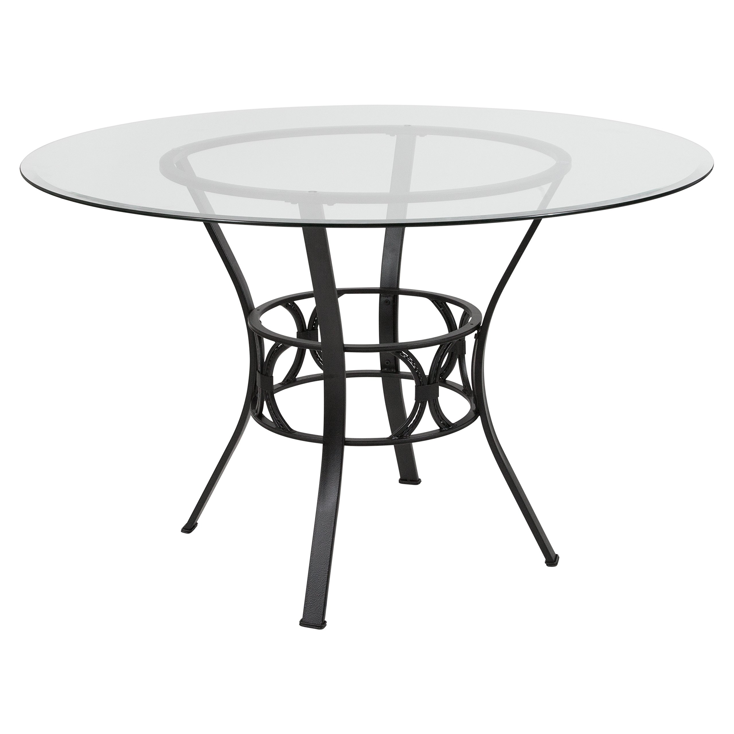 Flash Furniture Carlisle 48-inch Round Glass Dining Table with Sturdy Metal Frame - Clear Glass & Black Finish - Perfect for Kitchen, Dining Room, or Small Space