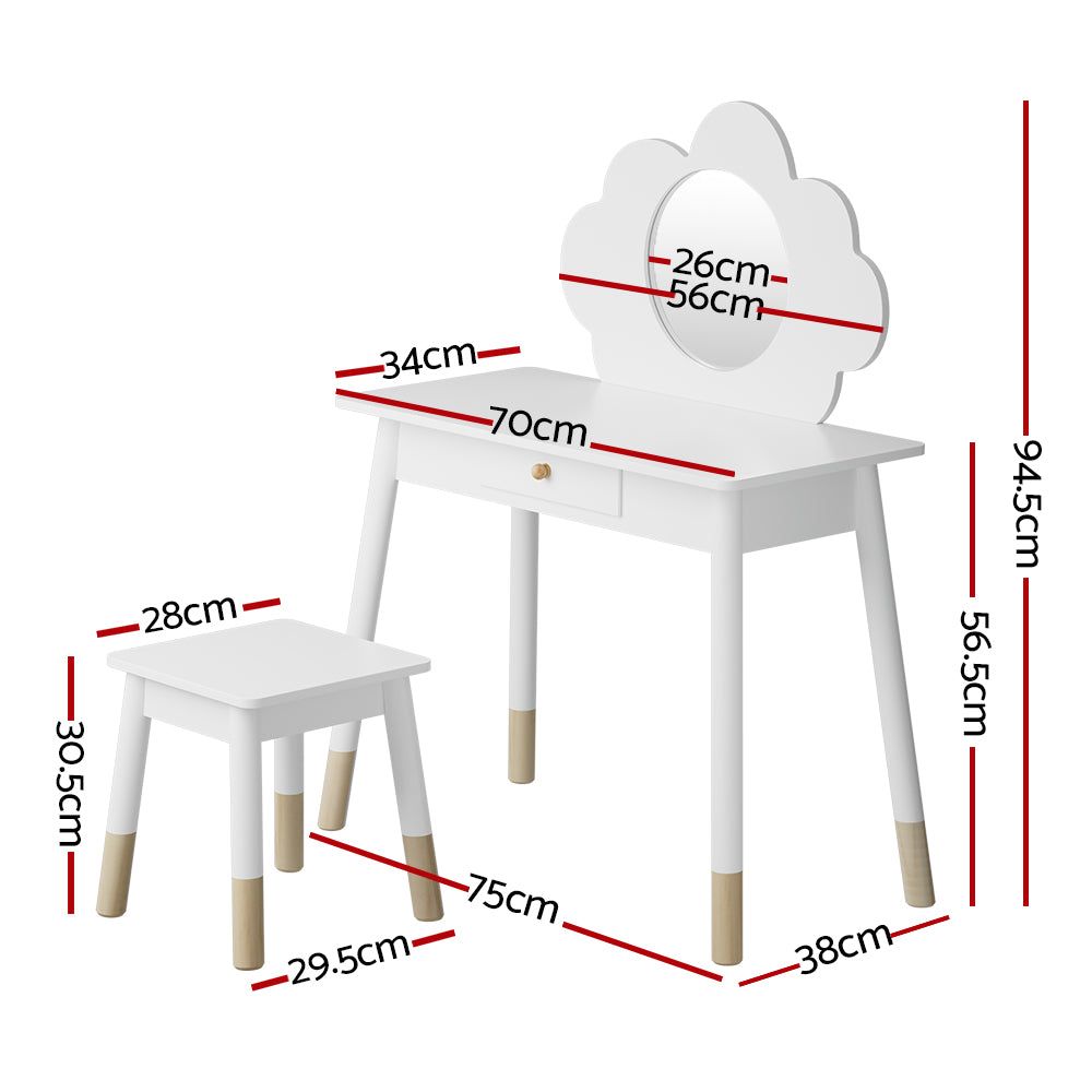 Keezi Kids Dressing Table and Chair Set - Wooden Vanity Makeup Table with Mirror & Drawers - Perfect for Girls Bedroom, Playroom, and Pretend Play