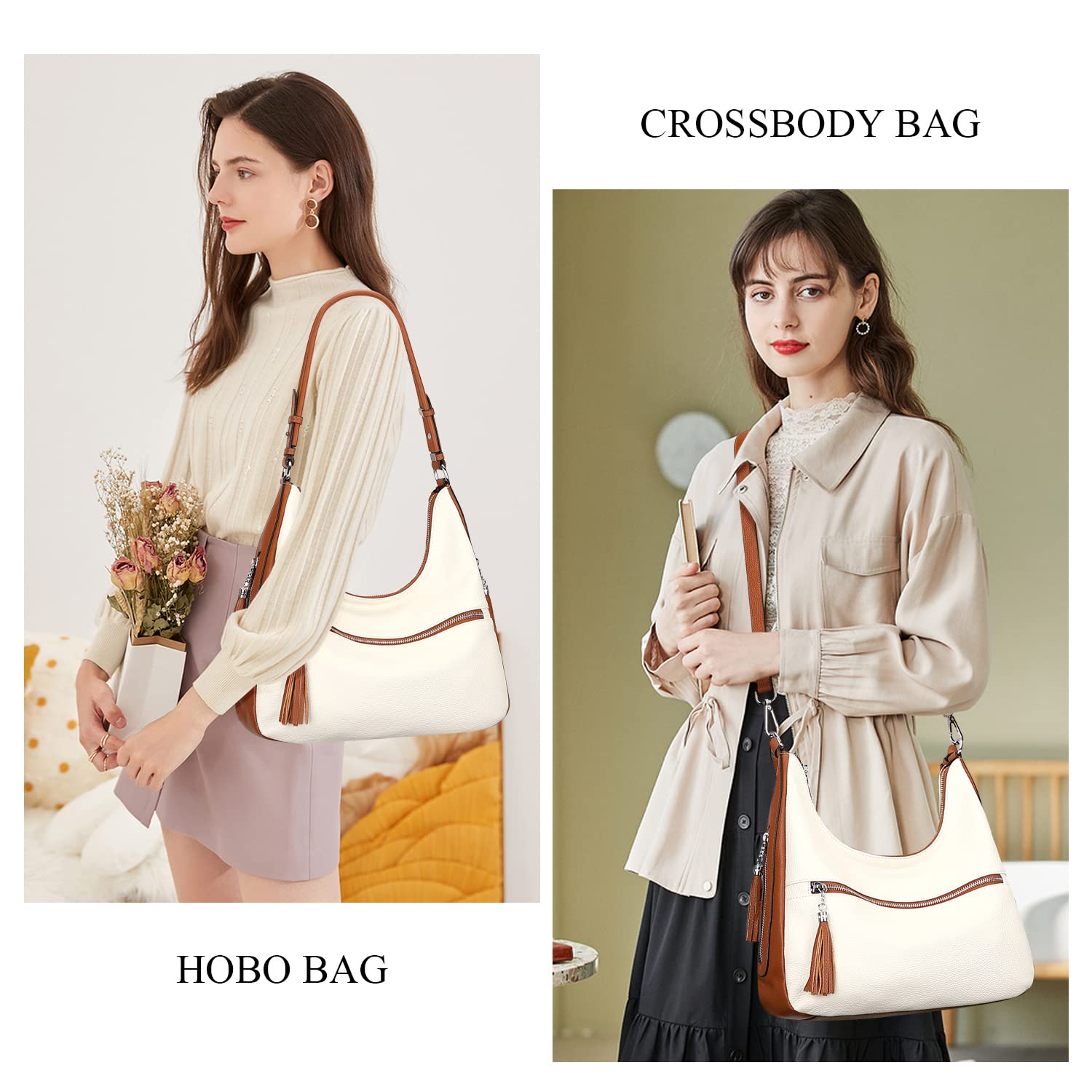Genuine Leather Hobo Bags for Women - Medium Soft Shoulder Purse & Handbag - Stylish Casual Crossbody Bag for Work, Travel & Everyday Use