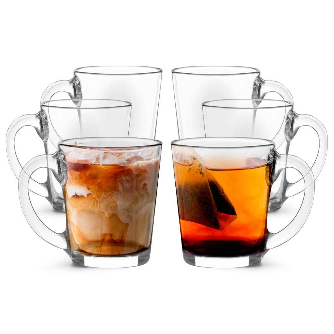 Premium 10.5oz Glass Coffee & Tea Mugs Set of 6 - Durable Clear Drinking Cups for Hot & Cold Beverages - Perfect for Home, Office, or Restaurant Use