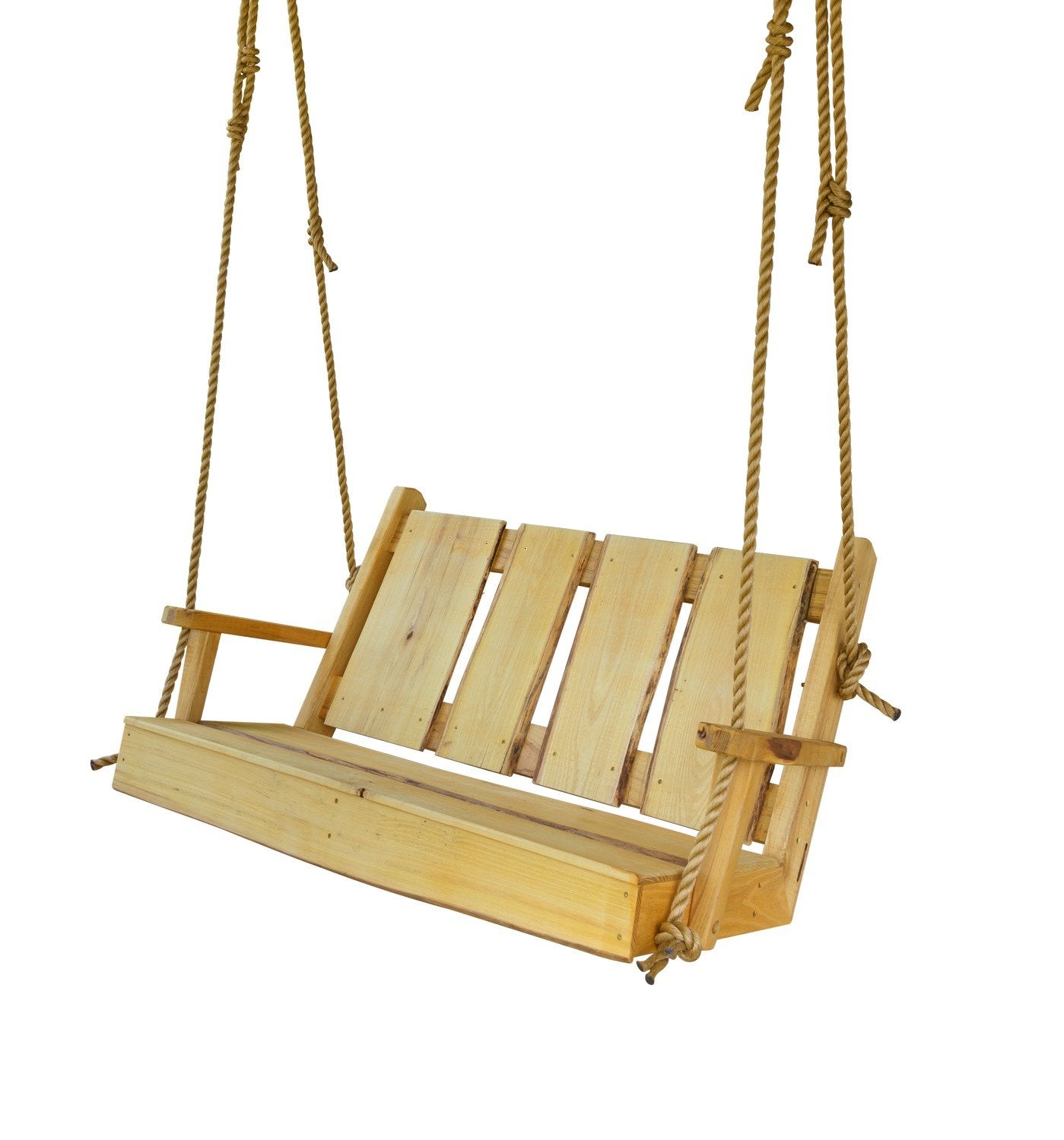 A&L Furniture Blue Mountain Timberland Swing with Rope - Heavy Duty Wooden Porch Swing for Outdoor Garden, Patio, Backyard Relaxation