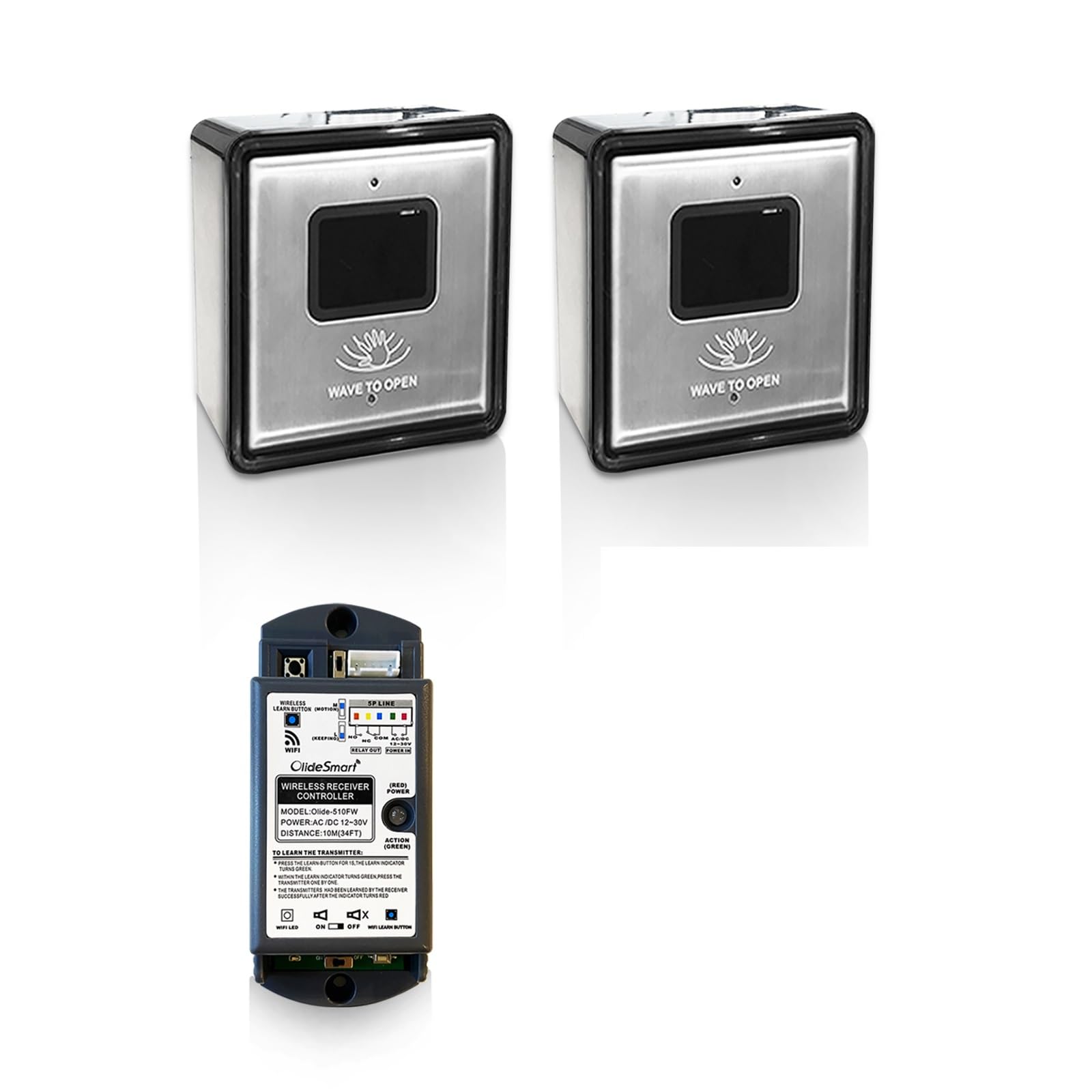 Olideauto Contactless Wireless Sensor Switch - 2PCS Stainless Steel Wave Sensor Panel for Hands-Free Door Opener with WiFi Function | Ideal for Smart Homes, Offices, and Public Spaces