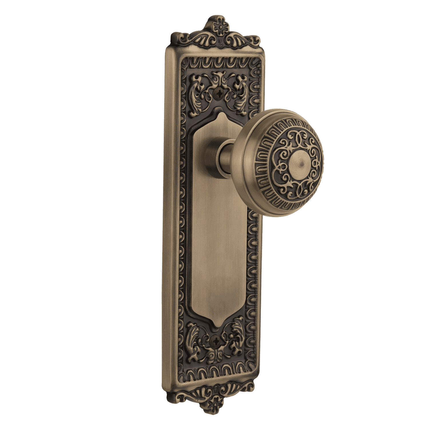 Antique Brass Egg & Dart Long Plate with Matching Knob - Elegant Cabinet & Drawer Hardware for Vintage Home Decor