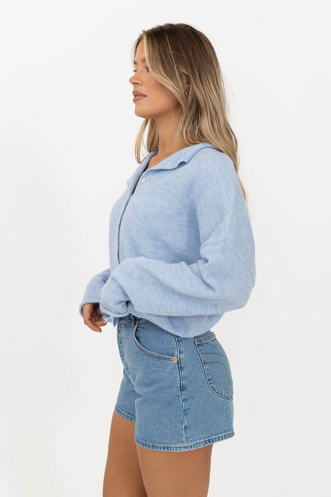 Sky Blue Piper Cardigan for Women - Soft Knit Sweater with Long Sleeves & Button Front - Perfect for Fall, Winter & Layering Outfits
