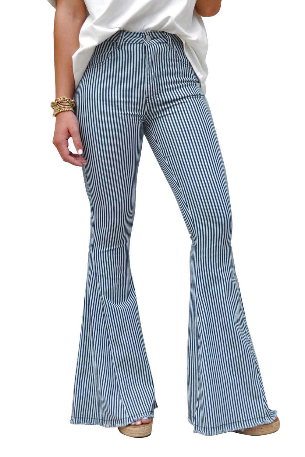 SELINK High Waisted Flare Jeans for Women - Casual Striped Bell Bottoms for Daily Wear