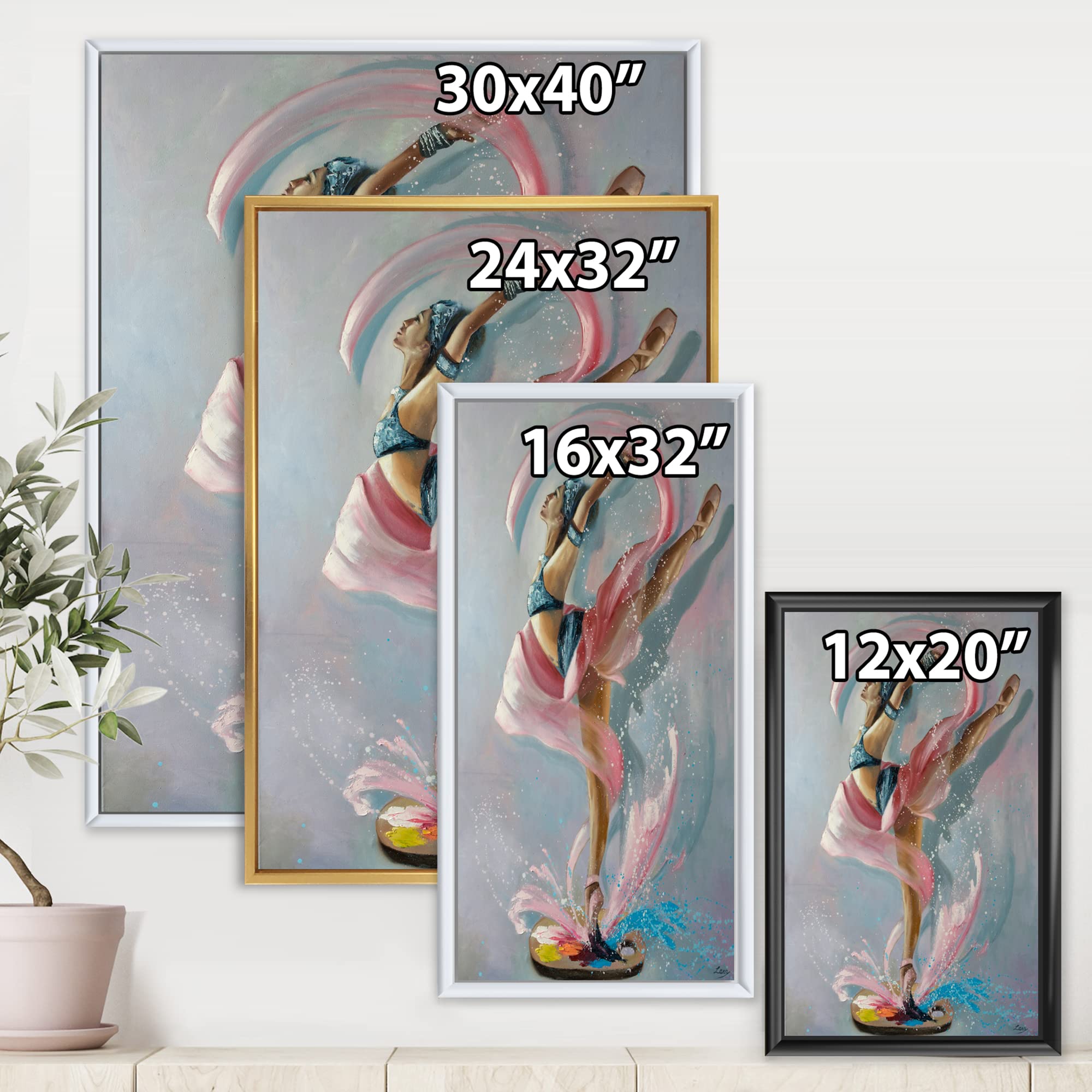 DesignQ Elegant Dancing Woman in Pink Drapes - Traditional Framed Canvas Wall Art Print - Perfect for Living Room, Bedroom & Office Decor