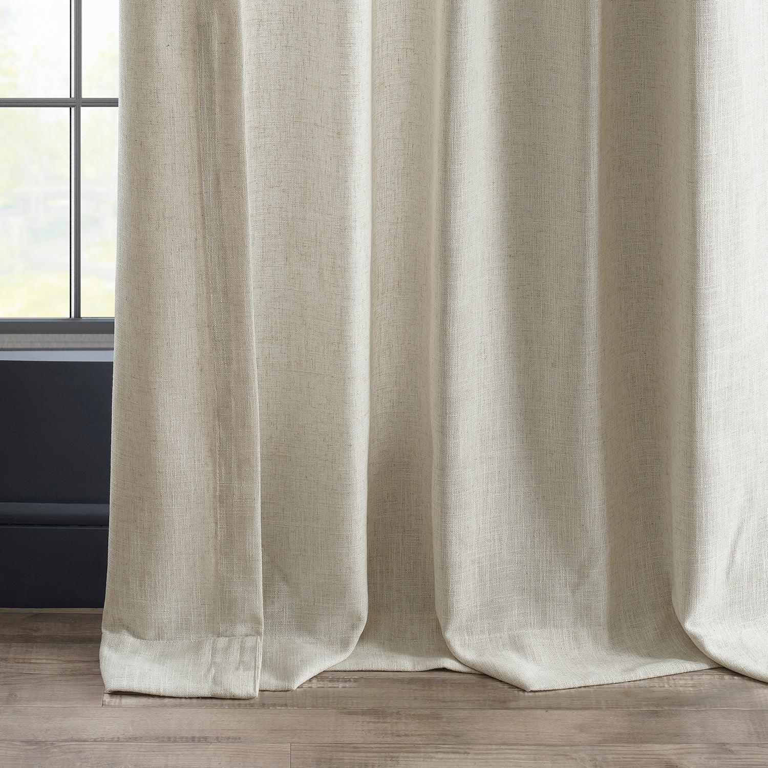 Premium Malted Cream Heavyweight Faux Linen Curtains - Blackout Thermal Insulated Window Drapes for Living Room, Bedroom & Home Decor (Set of 2 Panels)