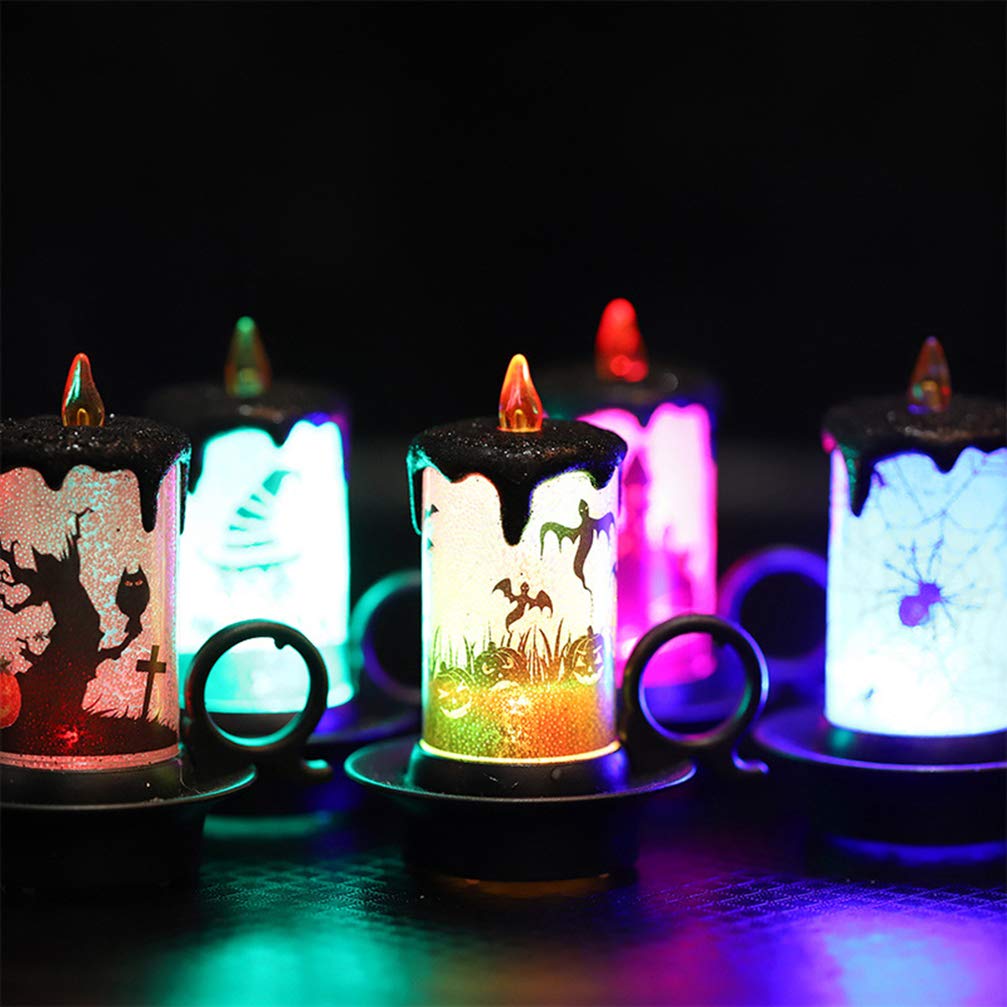 Uonlytech LED Halloween Candle Lights - Flameless Flickering Cobweb & Pumpkin Tealights with Holder (2Pcs, Random Pattern) - Spooky Home Decor for Haunted Houses, Parties & Indoor/Outdoor Halloween Decorations