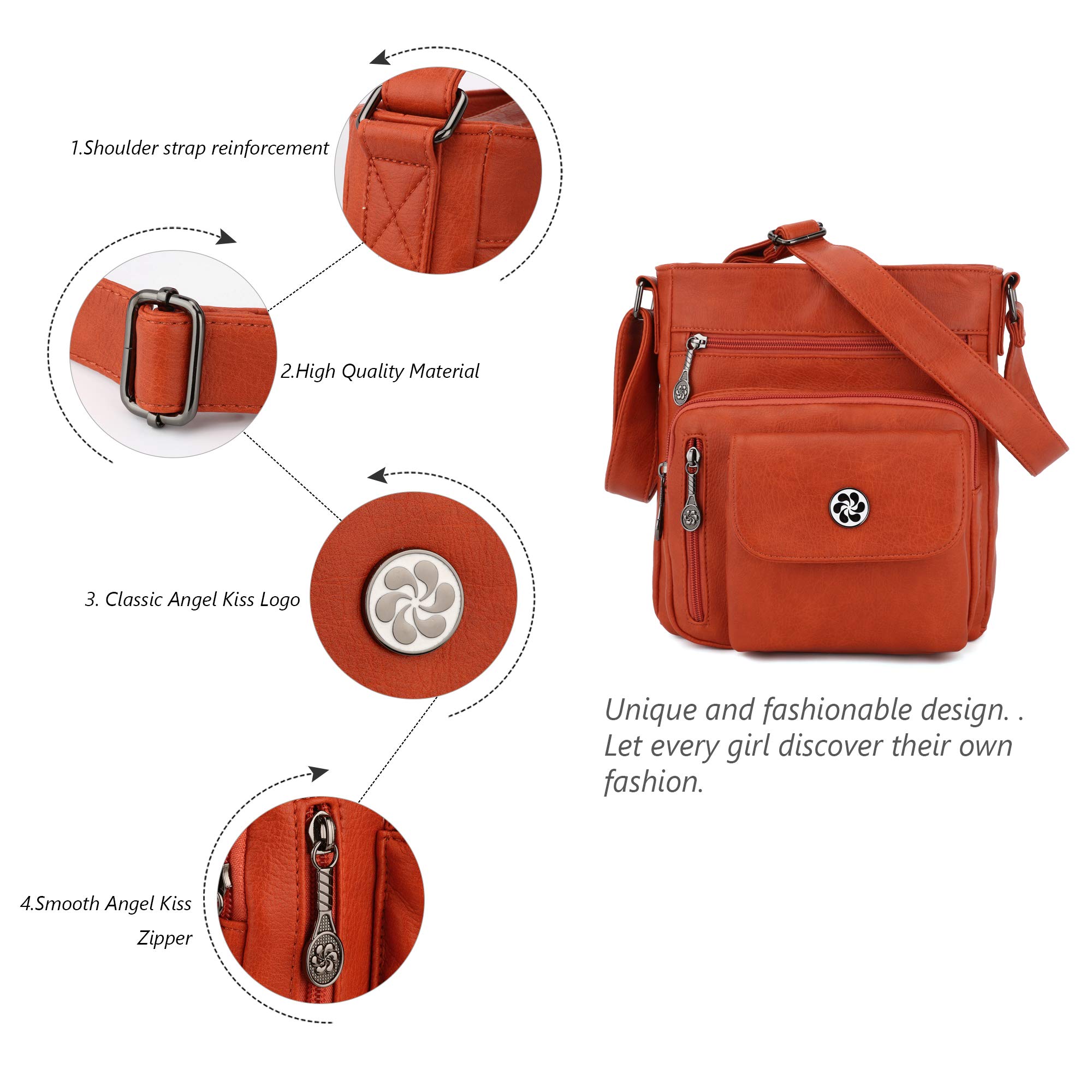 Angel Kiss Vegan Leather Crossbody Bag for Women - Adjustable Strap Small Shoulder Purse | Perfect for Work, Travel & Everyday Use