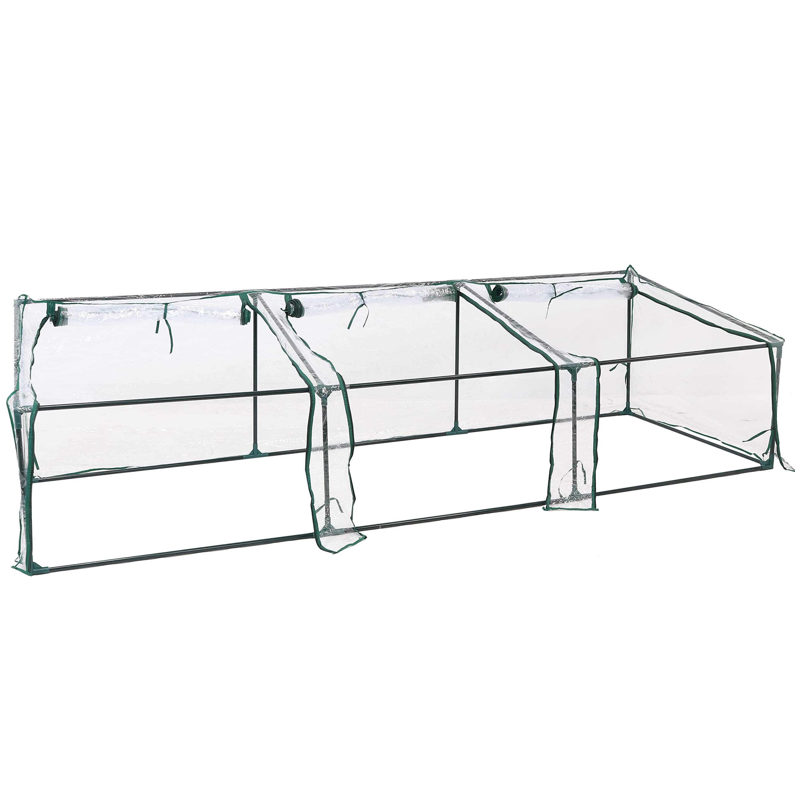 Sunnydaze Mini Cloche Greenhouse with Zipper Doors - Portable 3-Door Small Greenhouse with Slanted Roof & Sturdy Iron Frame - Clear PVC Cover for Outdoor Plant Protection - Perfect for Seed Starting, Herb Gardening & Winter Plant Shelter