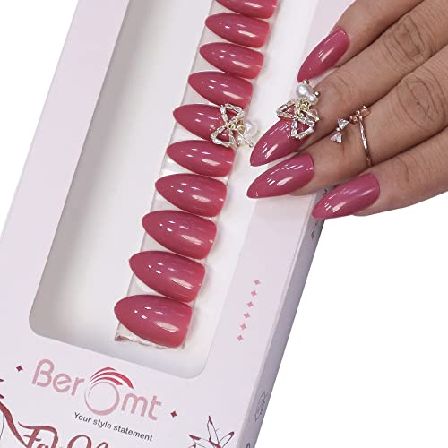 Beromt False Nails with Bow Charm - Ready to Apply Artificial Nail Extensions | Easy Peel Off Removal | Perfect for Parties, Weddings & Special Occasions