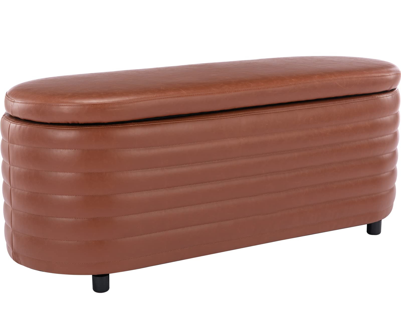 Kmax Storage Bench - PU Leather Upholstered Ottoman Entryway Bench with Storage for Bedroom, Living Room & Hallway - Brown - Perfect for Small Space Organization & Extra Seating