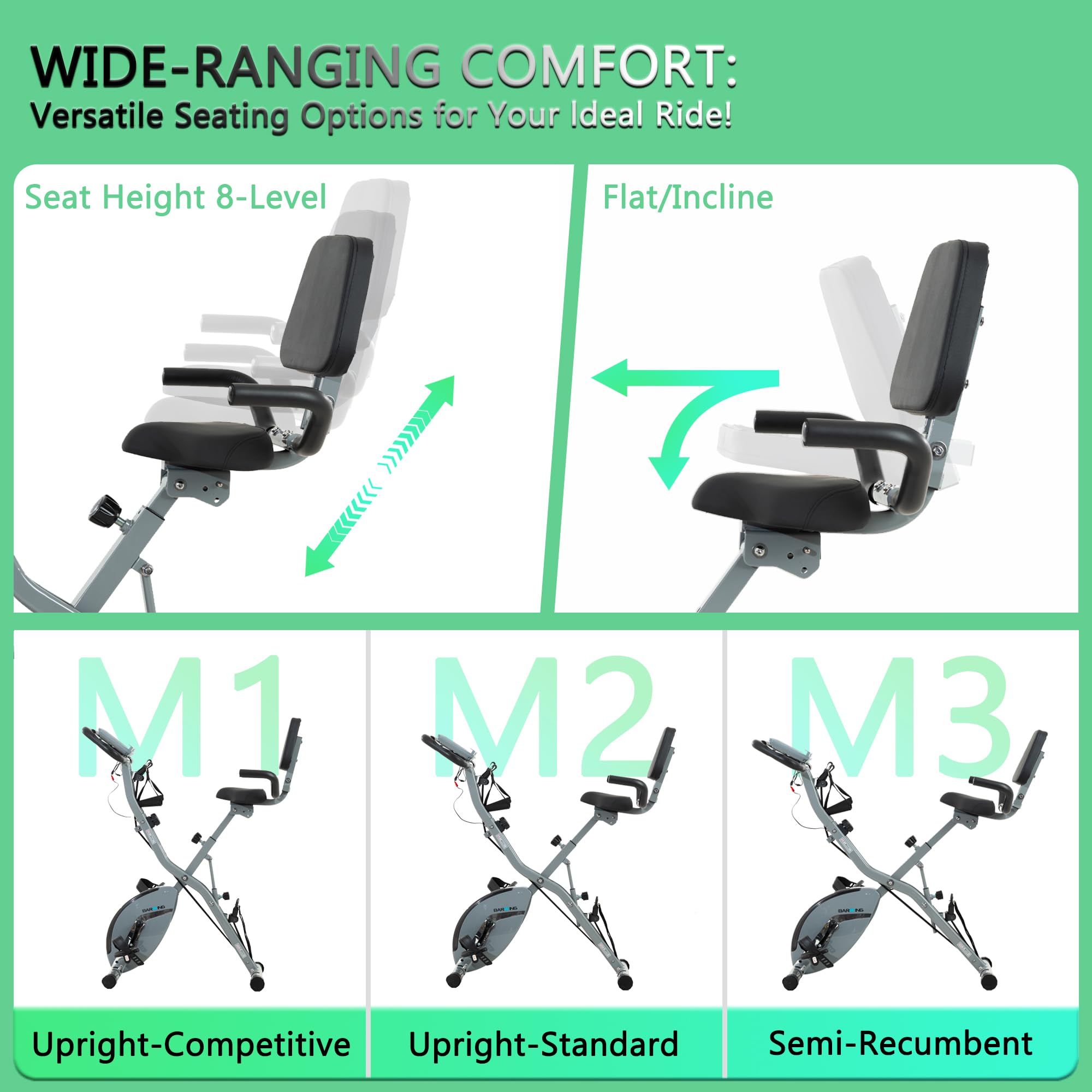Foldable Exercise Bike for Home Workout - 330 LB Capacity Stationary Bike with Adjustable Seat & Backrest | Indoor Cycling Bike for Seniors & Adults | Perfect for Small Spaces, Home Gym & Physical Therapy
